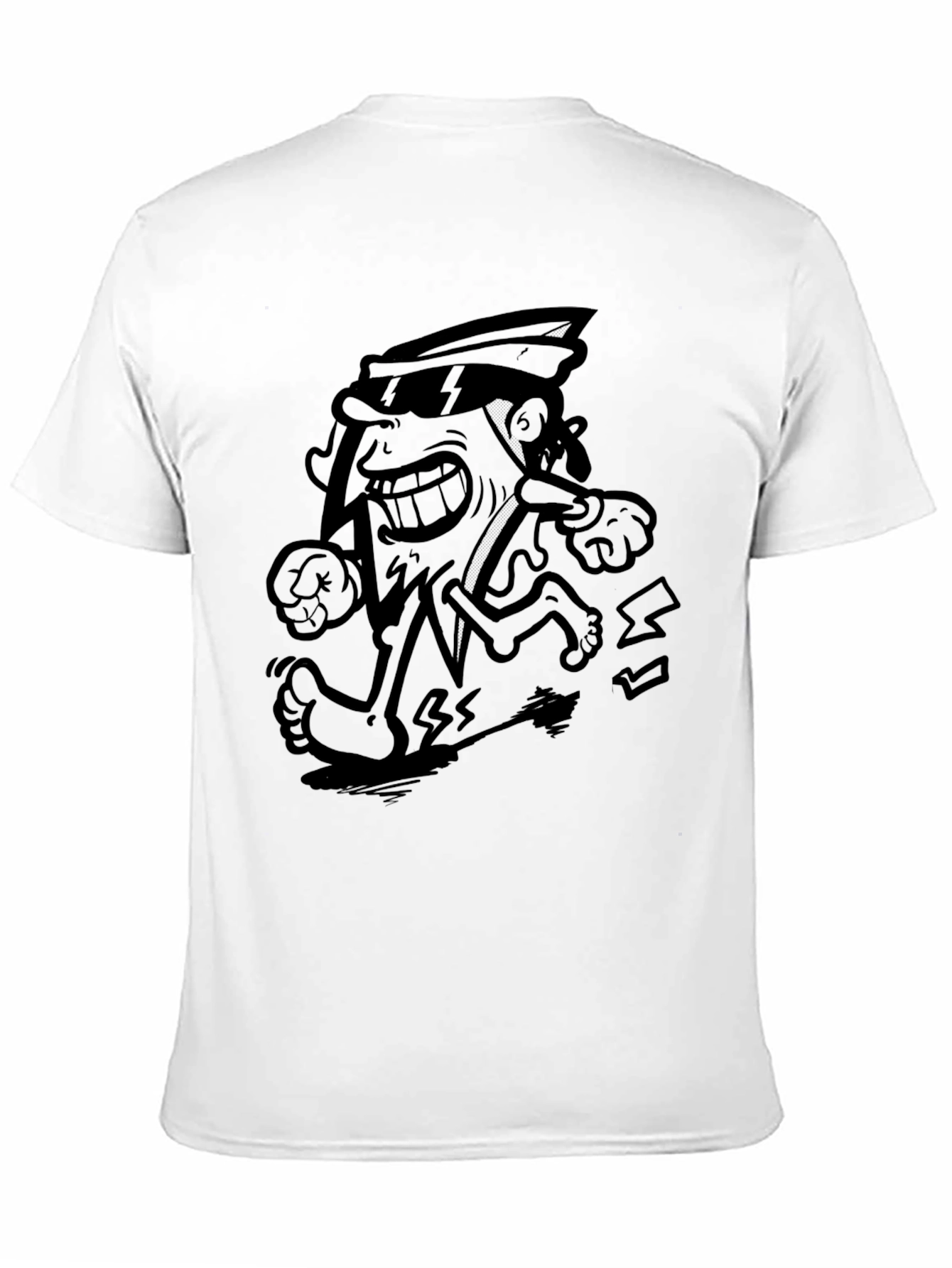 Cartoon Pizza Run Black T-Shirt