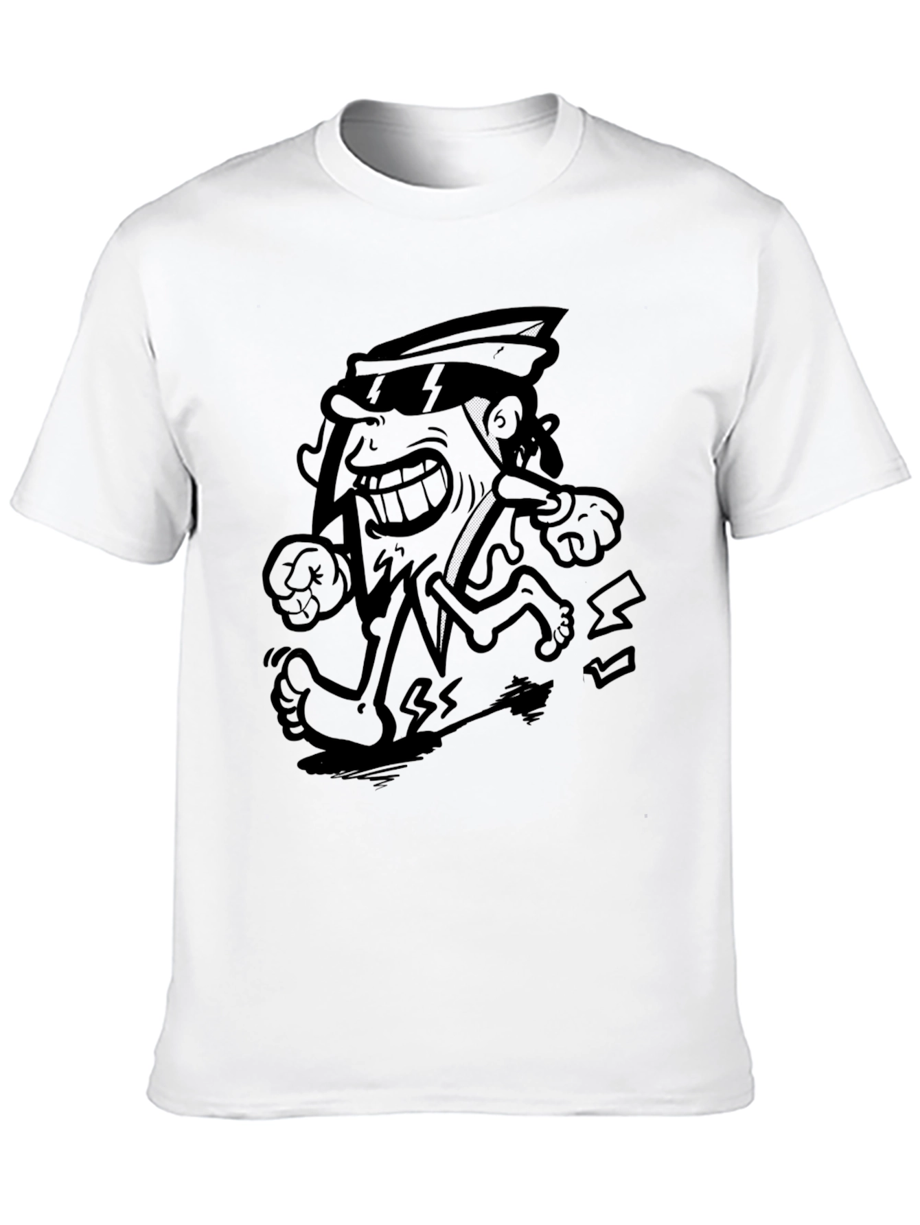 Cartoon Pizza Run Black T-Shirt