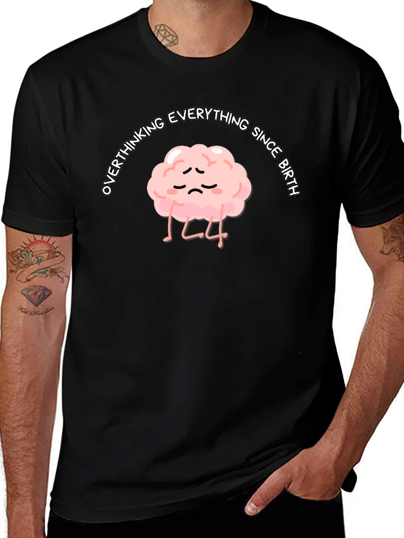 Overthinking Brain Graphic Tee - Unisex Black T-Shirt