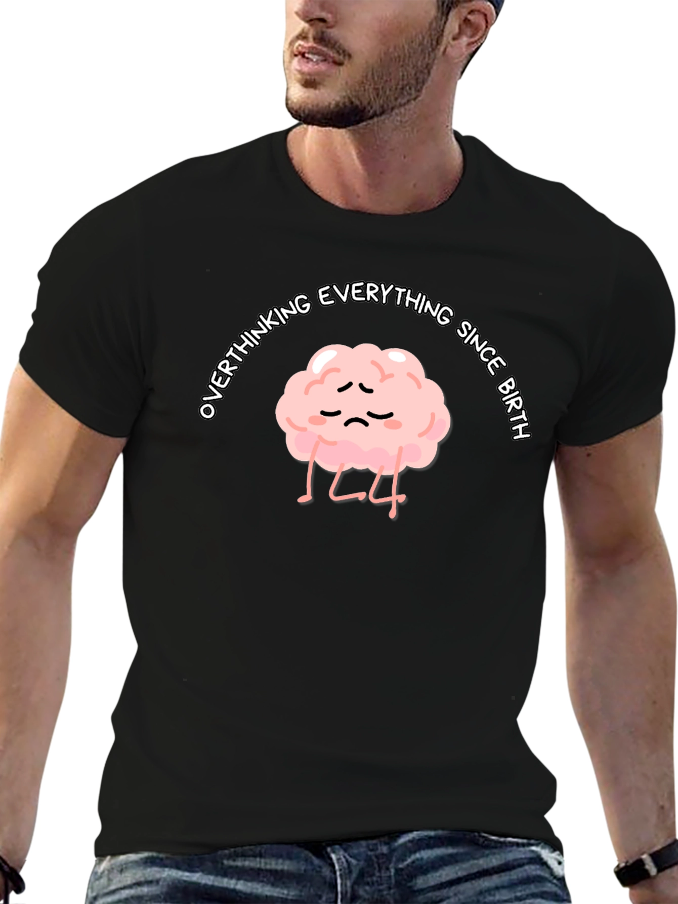 Overthinking Brain Graphic Tee - Unisex Black T-Shirt