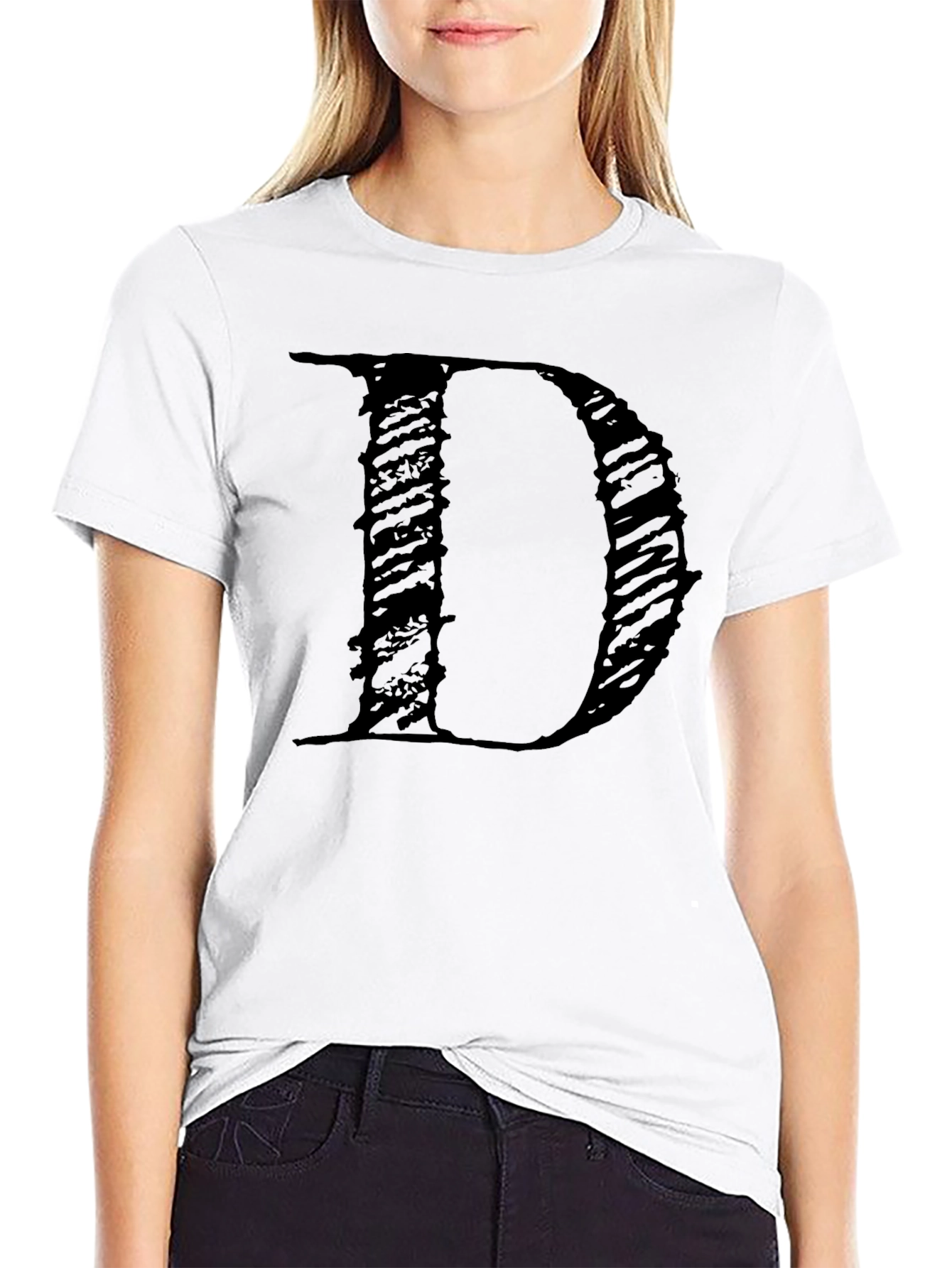 Letter D Black T-Shirt - Stylish Graphic Tee