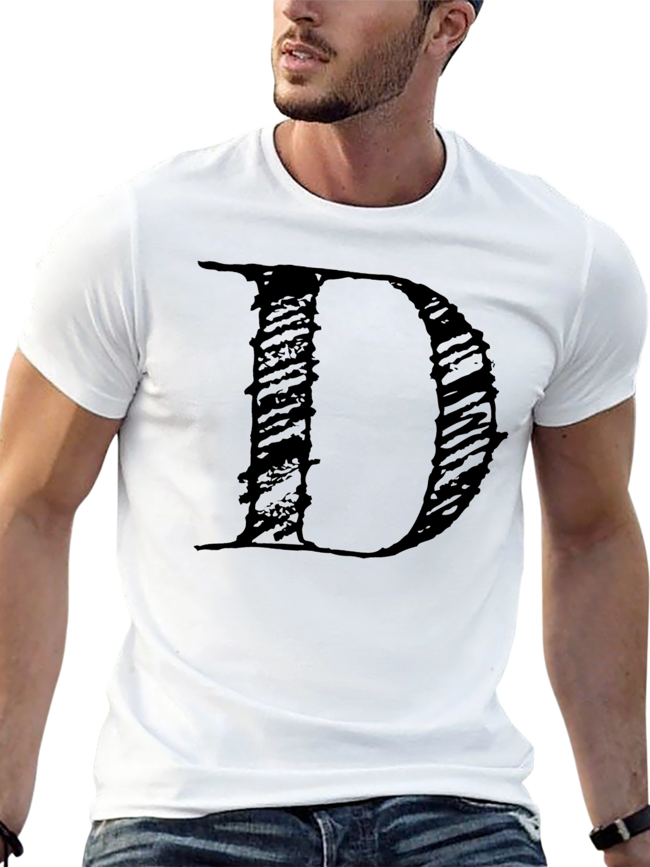 Letter D Black T-Shirt - Stylish Graphic Tee