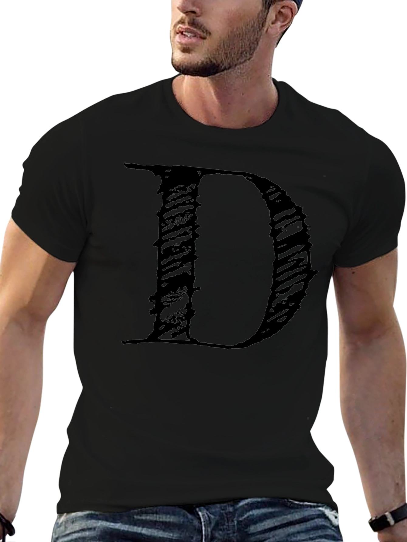 Letter D Black T-Shirt - Stylish Graphic Tee