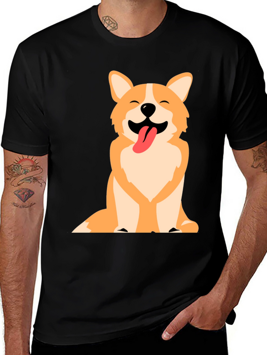 Corgi Dog Graphic Tee - Black Cotton T-Shirt