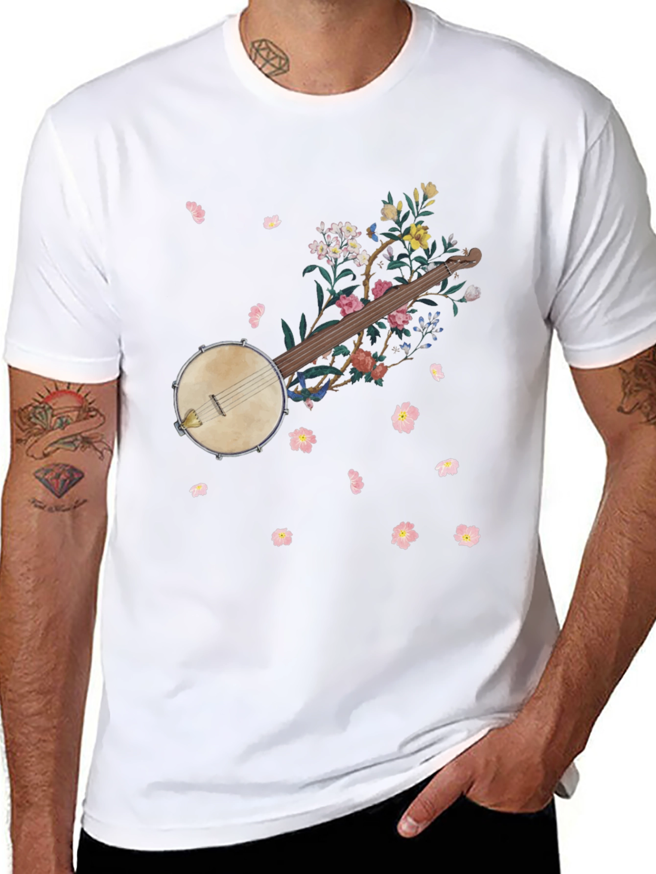 Floral Banjo Graphic Tee - Musicians Style