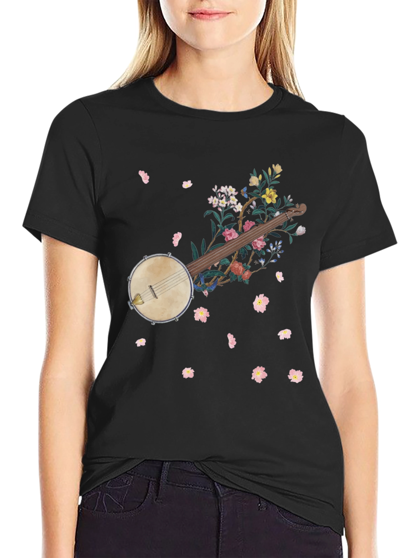 Floral Banjo Graphic Tee - Musicians Style