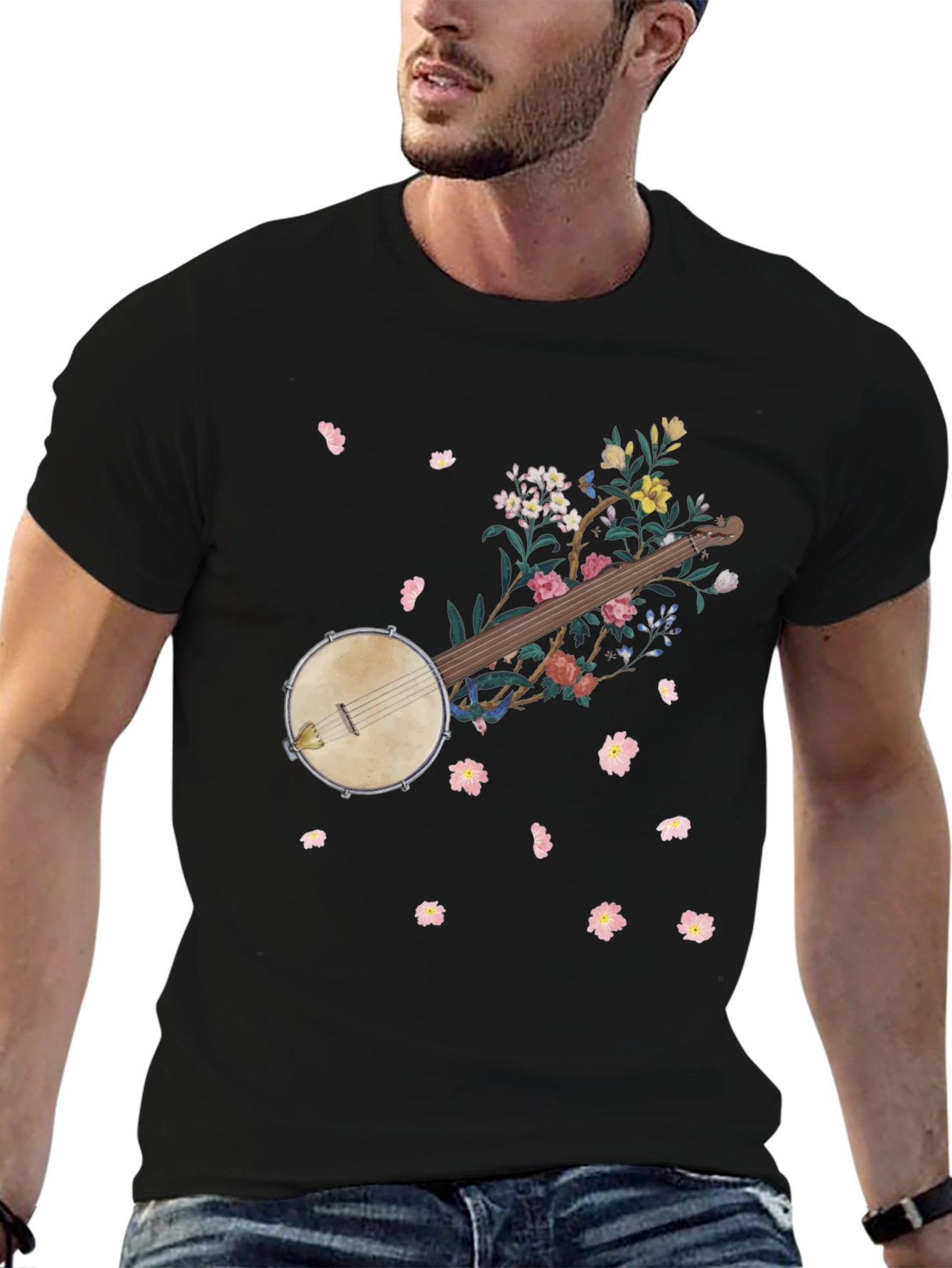 Floral Banjo Graphic Tee - Musicians Style