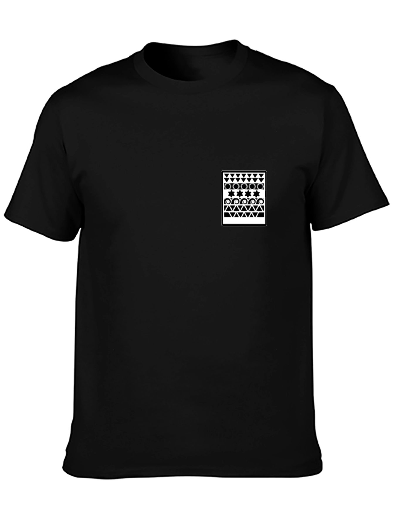 Black T-Shirt with Geometric Print Pocket