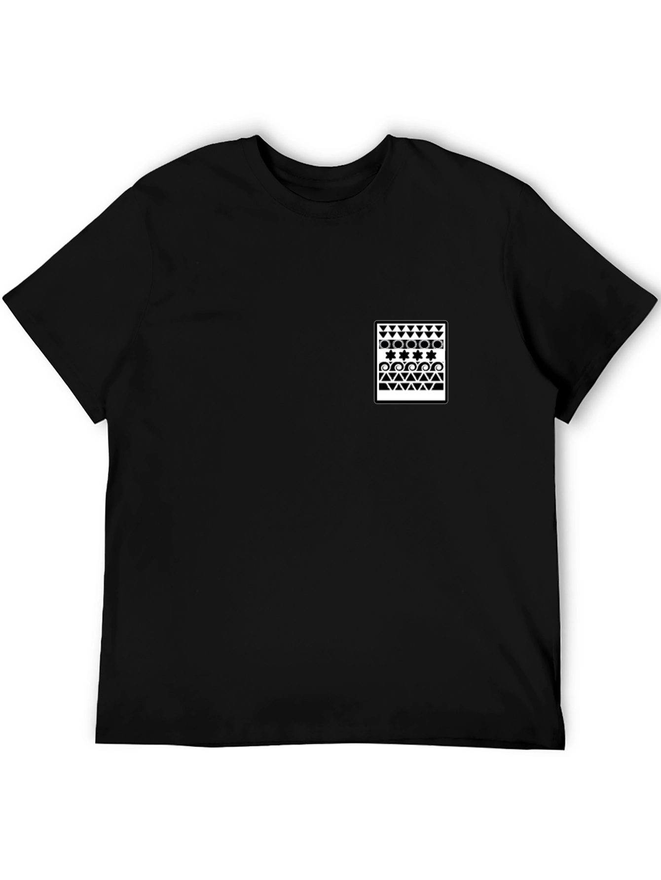 Black T-Shirt with Geometric Print Pocket