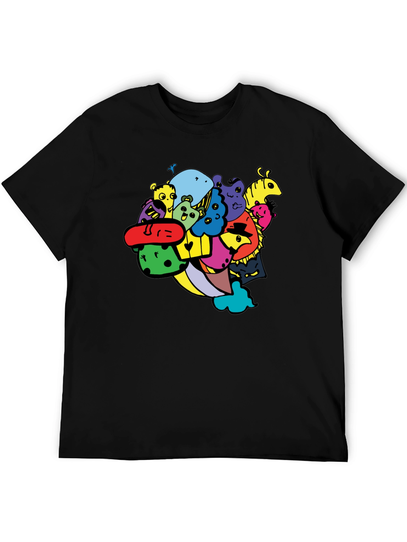 Fun Cartoon Doodle Graphic Black T-Shirt