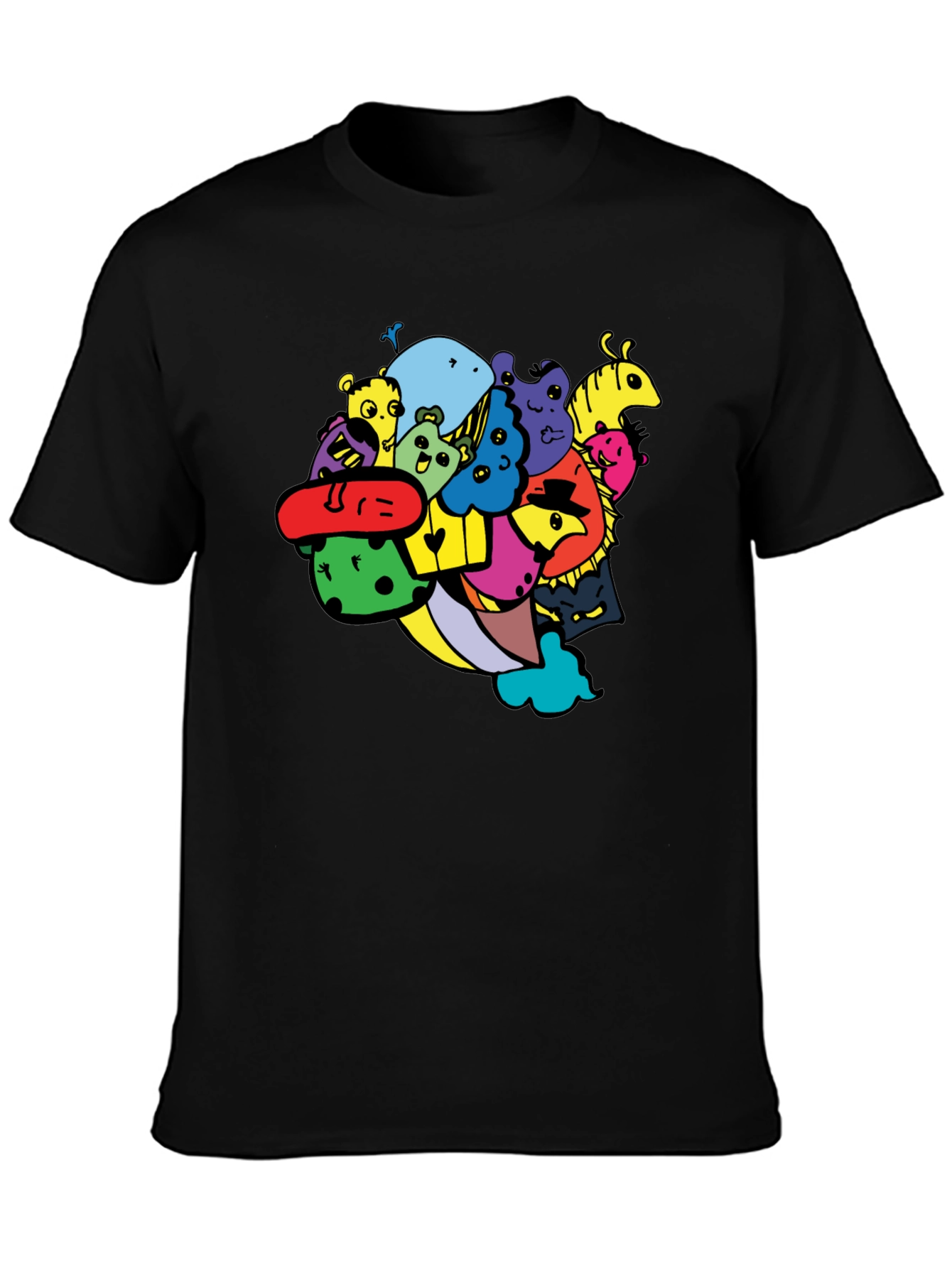 Fun Cartoon Doodle Graphic Black T-Shirt