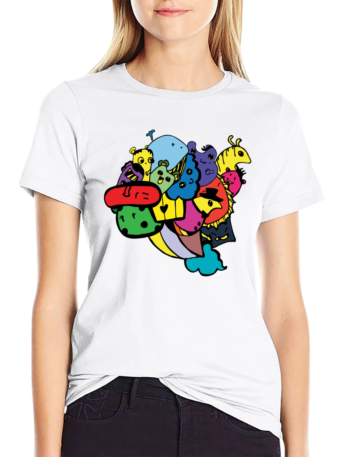Fun Cartoon Doodle Graphic Black T-Shirt