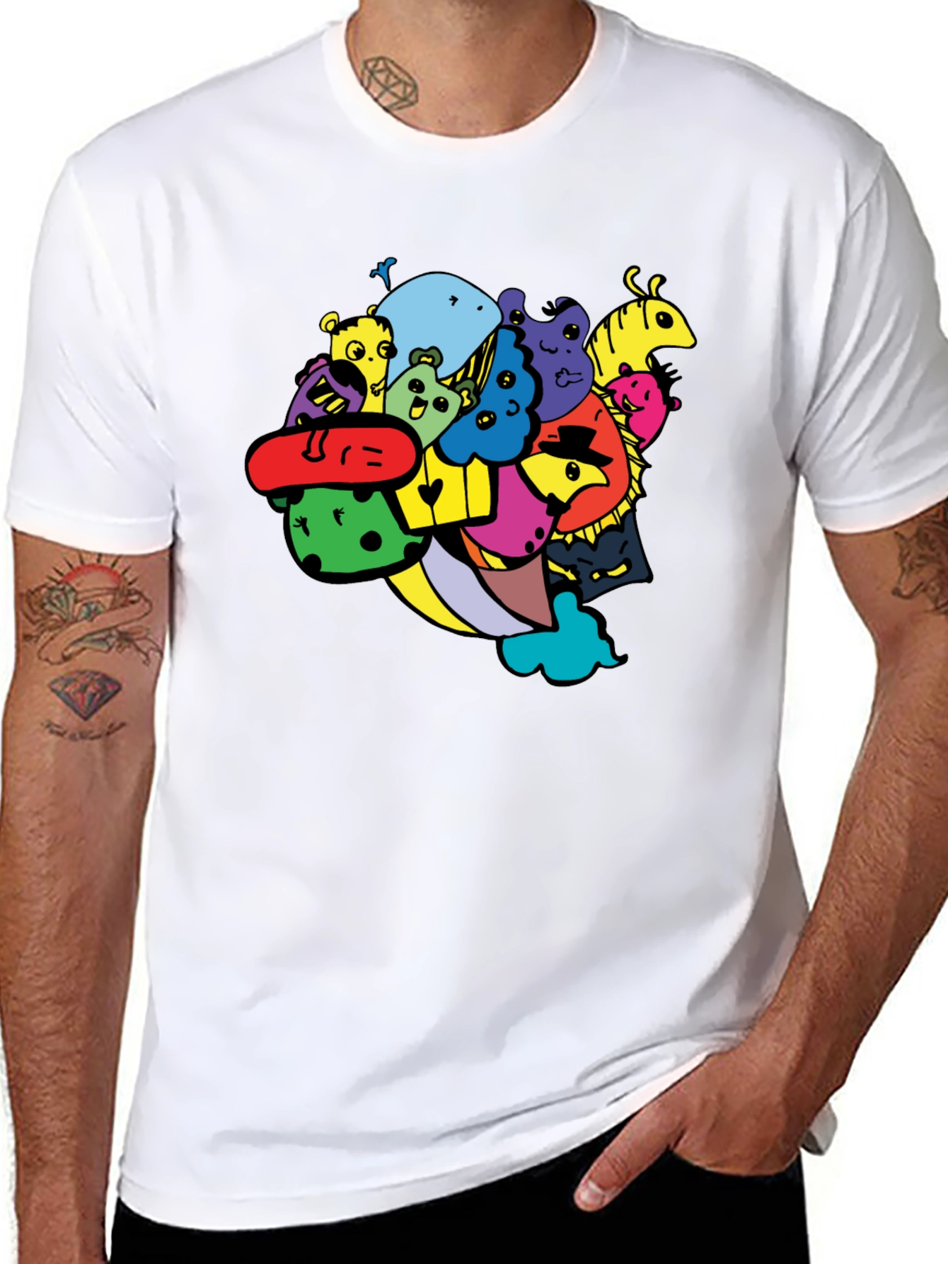 Fun Cartoon Doodle Graphic Black T-Shirt