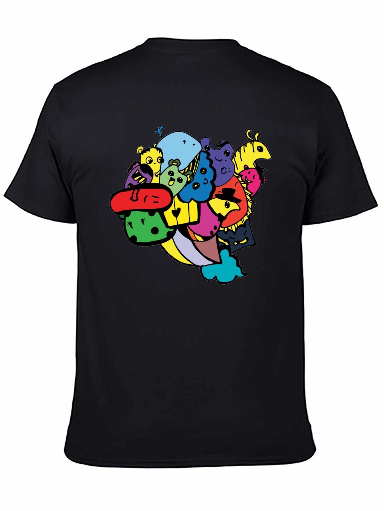 Fun Cartoon Doodle Graphic Black T-Shirt