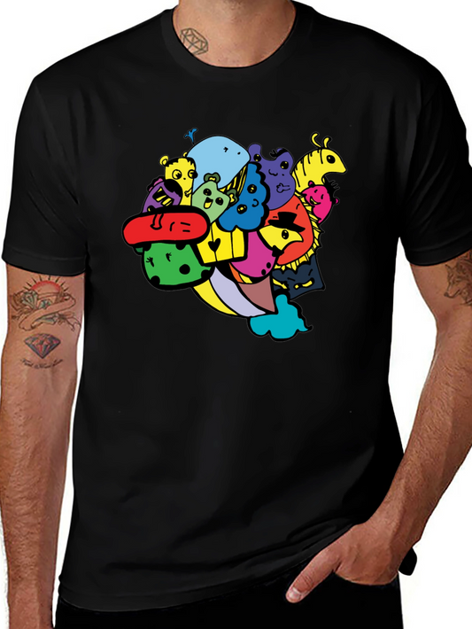 Fun Cartoon Doodle Graphic Black T-Shirt