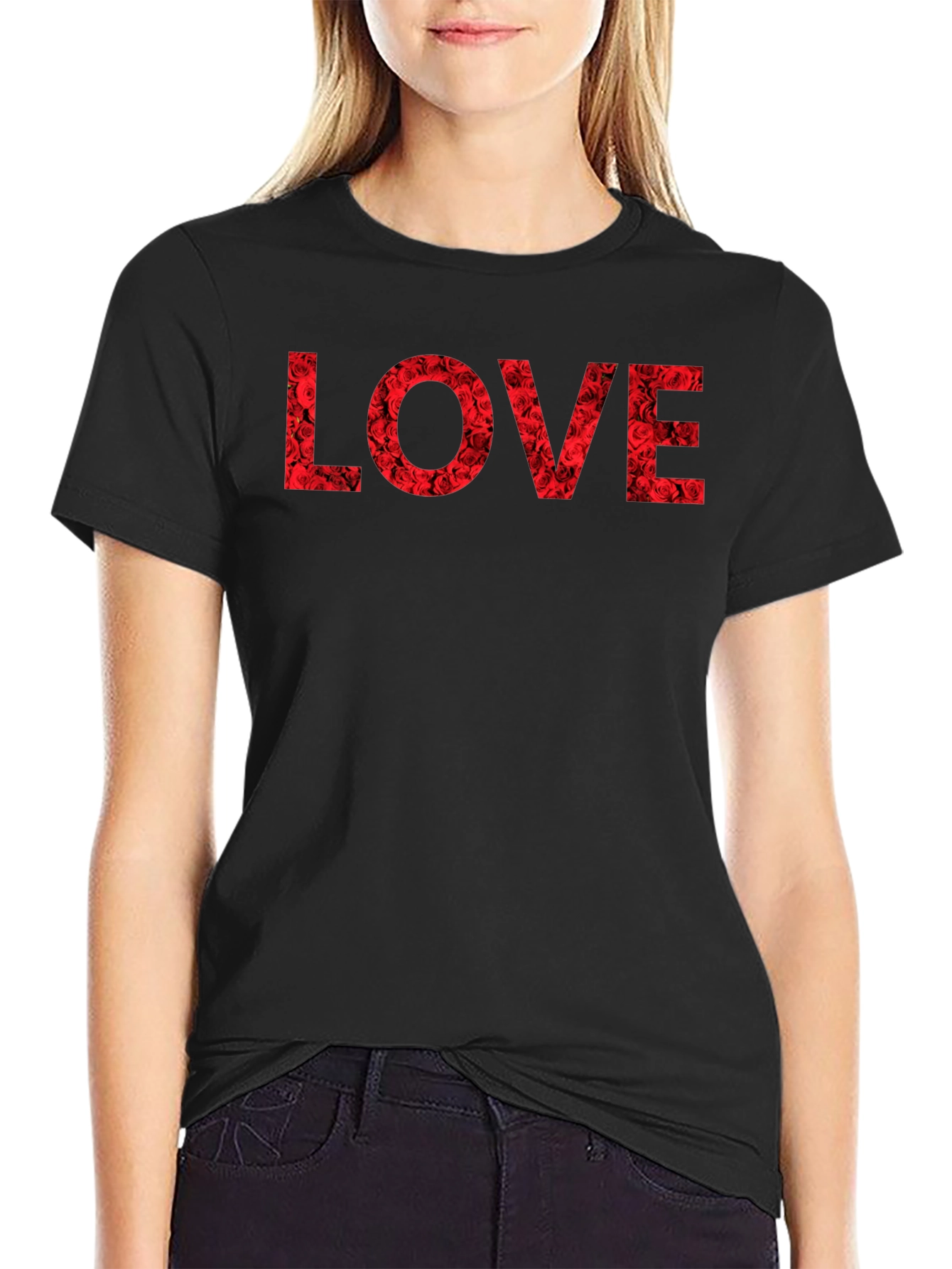 Rose LOVE Graphic T-Shirt - Black