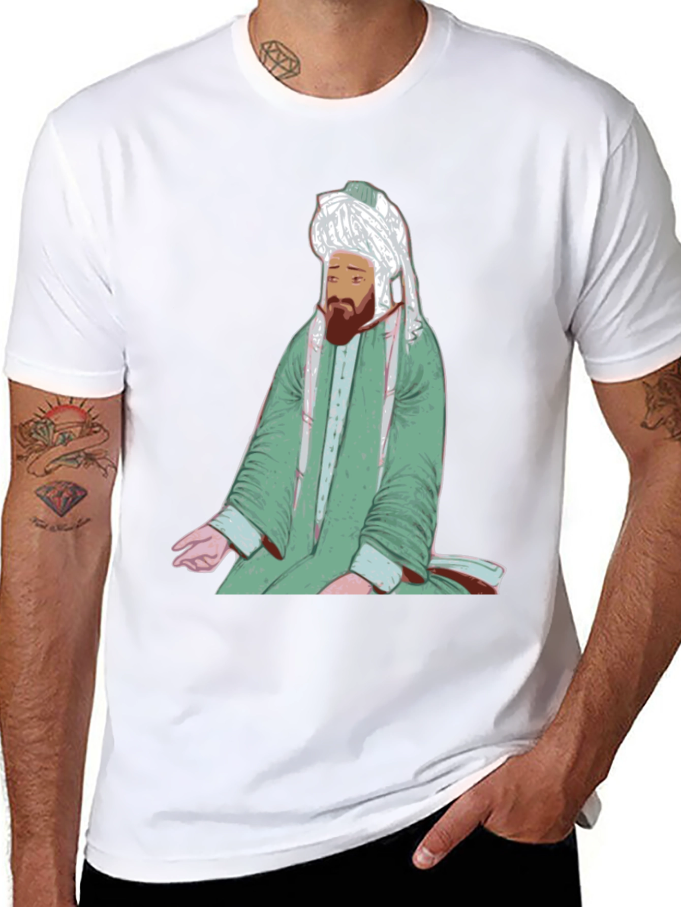 Rumi Portrait Black T-Shirt - Sufi Inspired Design
