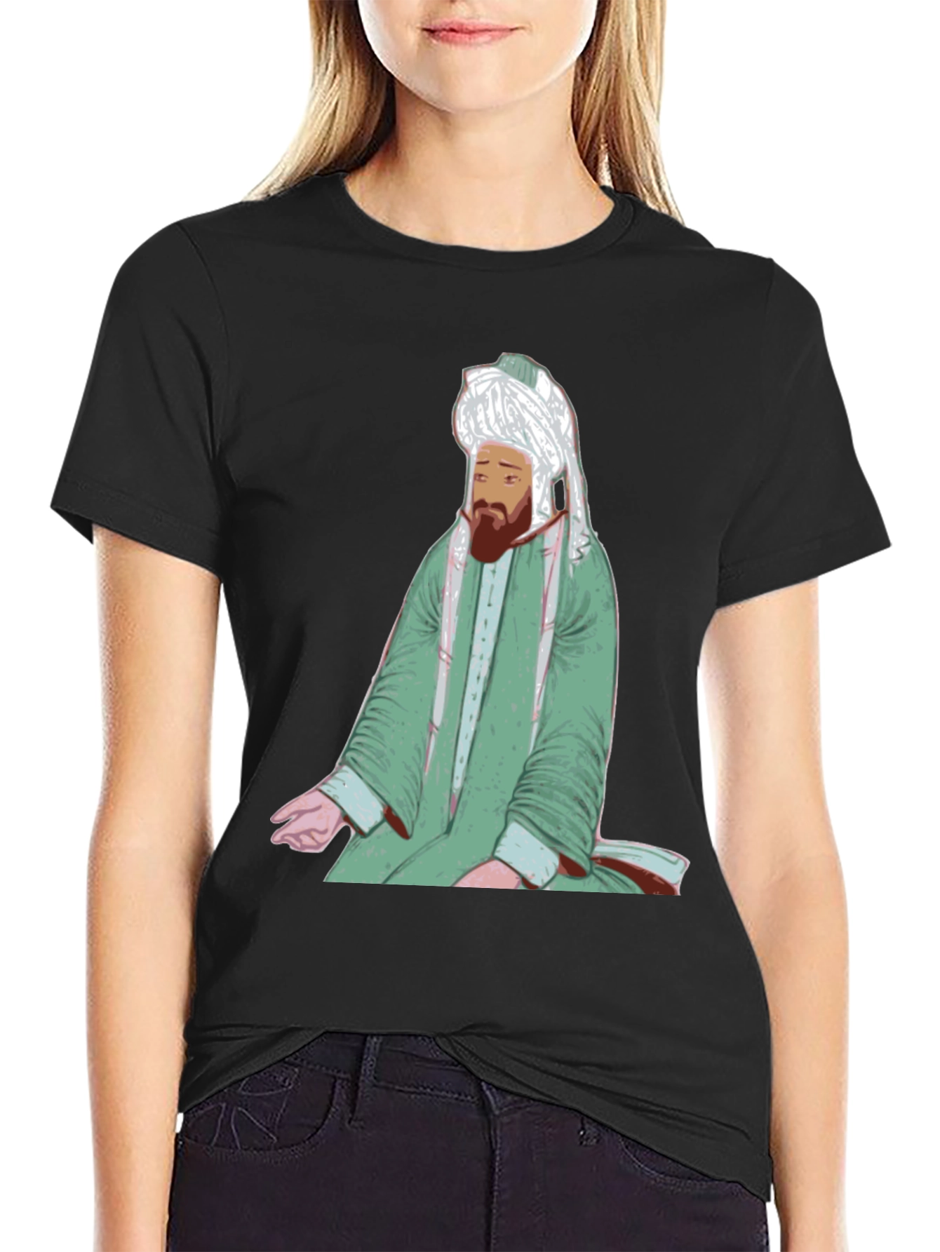 Rumi Portrait Black T-Shirt - Sufi Inspired Design
