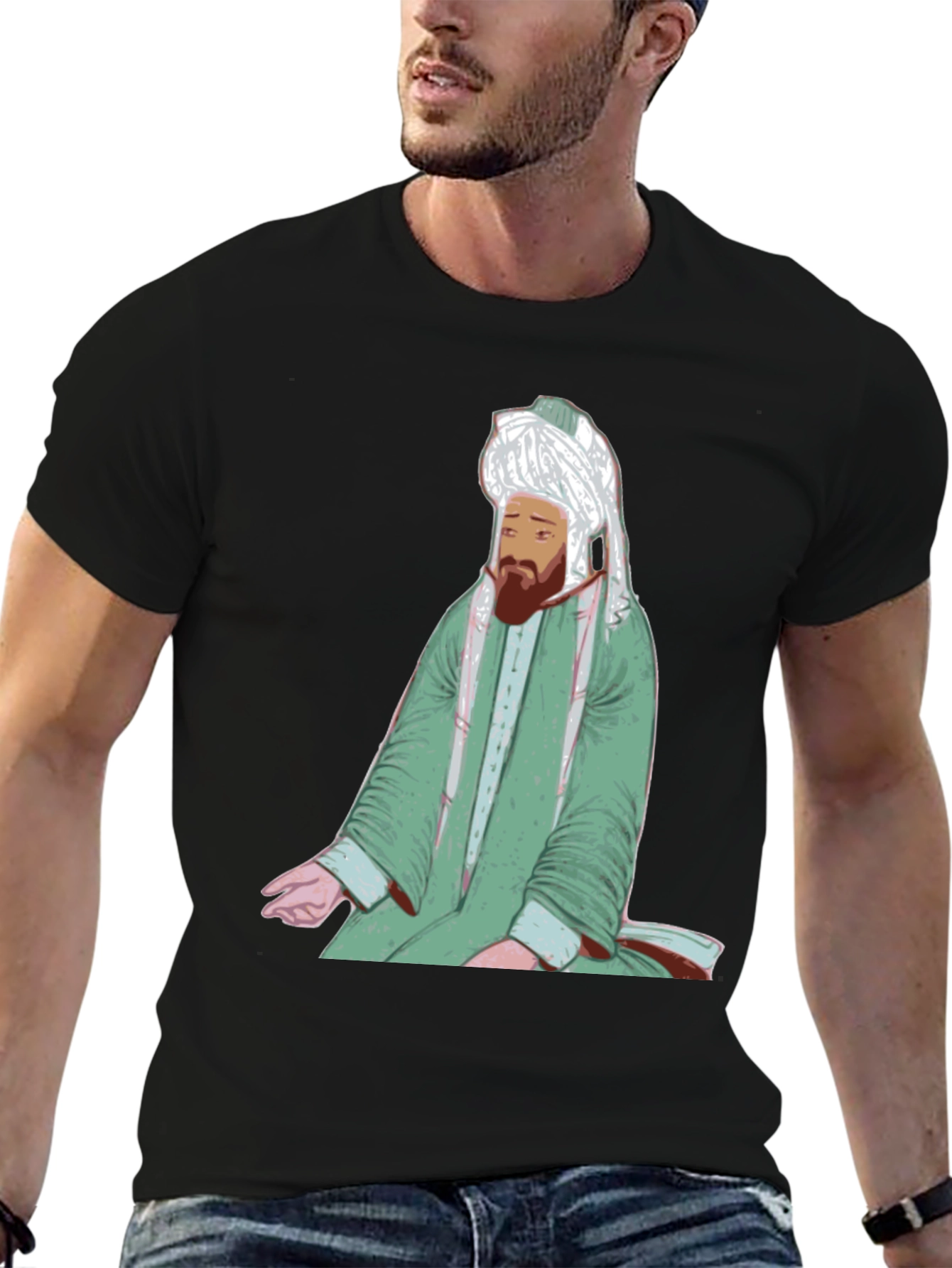 Rumi Portrait Black T-Shirt - Sufi Inspired Design