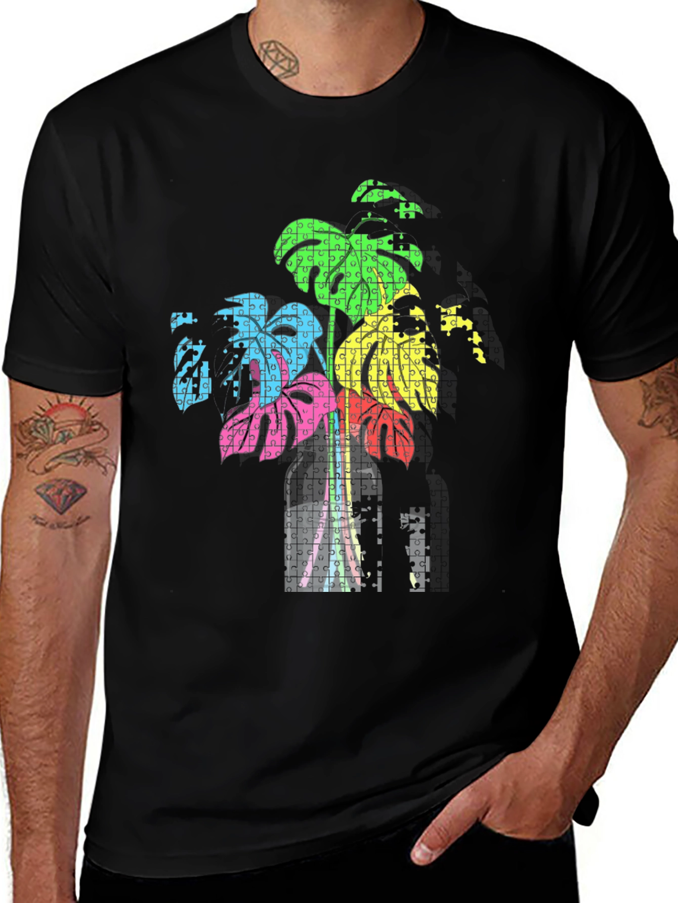 Abstract Puzzle Plant Tee - Stylish Graphic T-Shirt