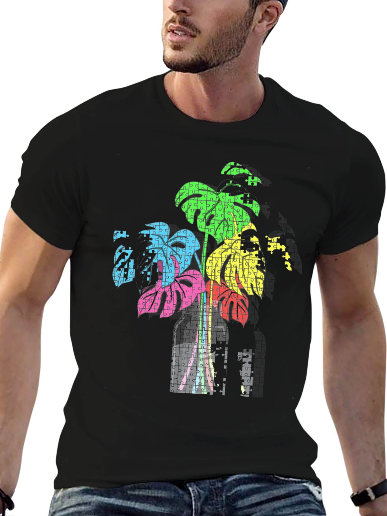 Abstract Puzzle Plant Tee - Stylish Graphic T-Shirt