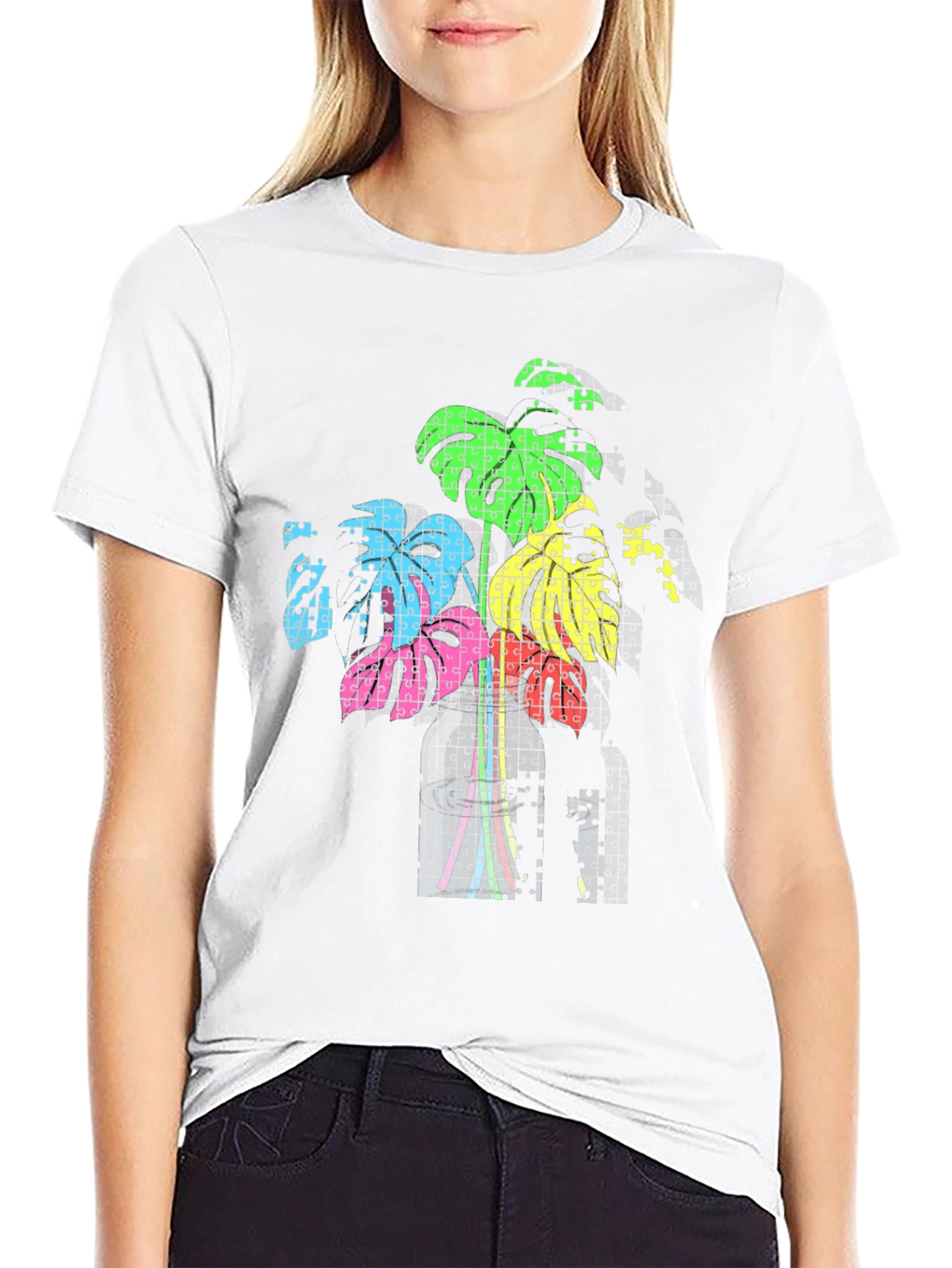 Abstract Puzzle Plant Tee - Stylish Graphic T-Shirt