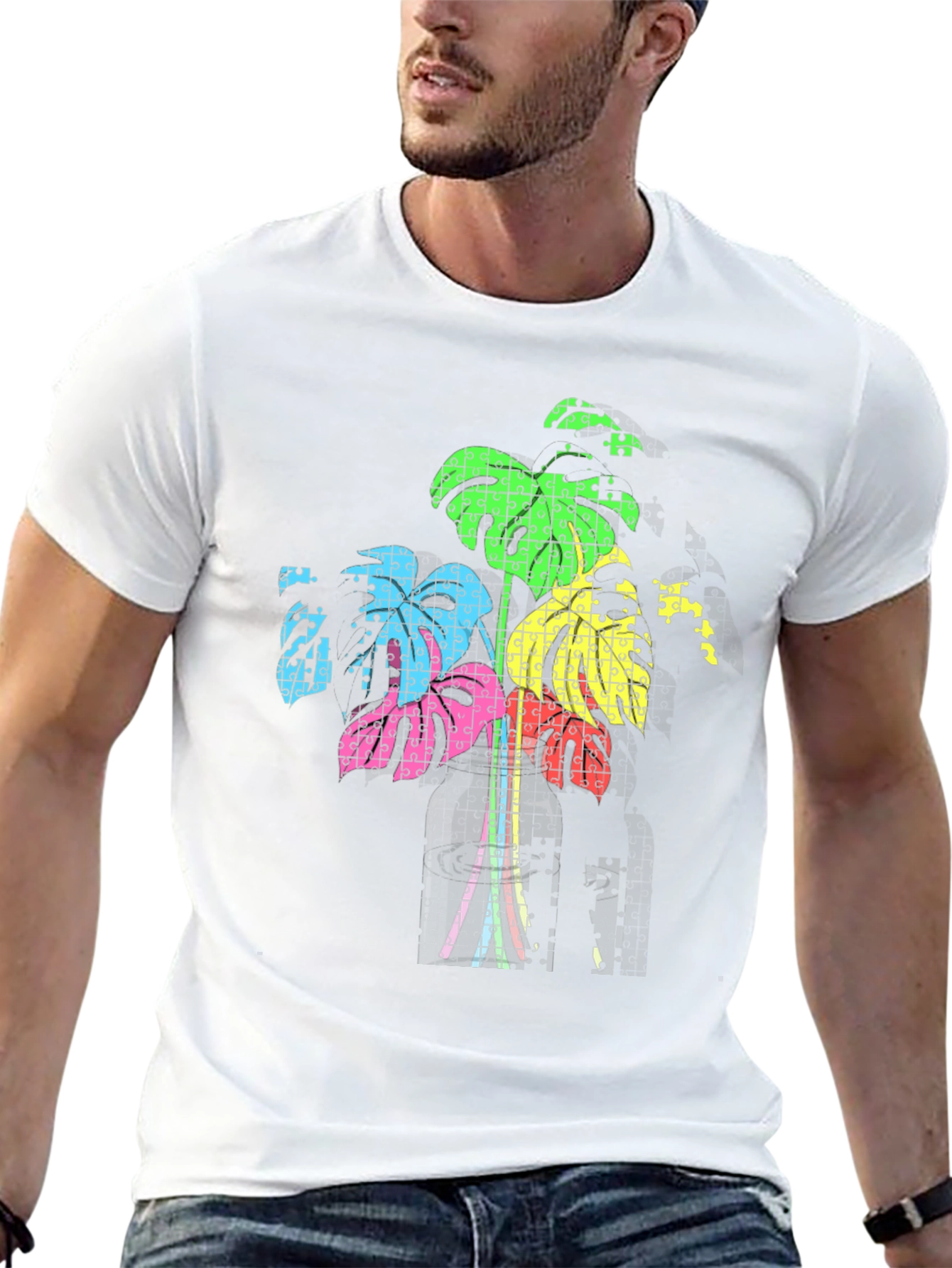 Abstract Puzzle Plant Tee - Stylish Graphic T-Shirt