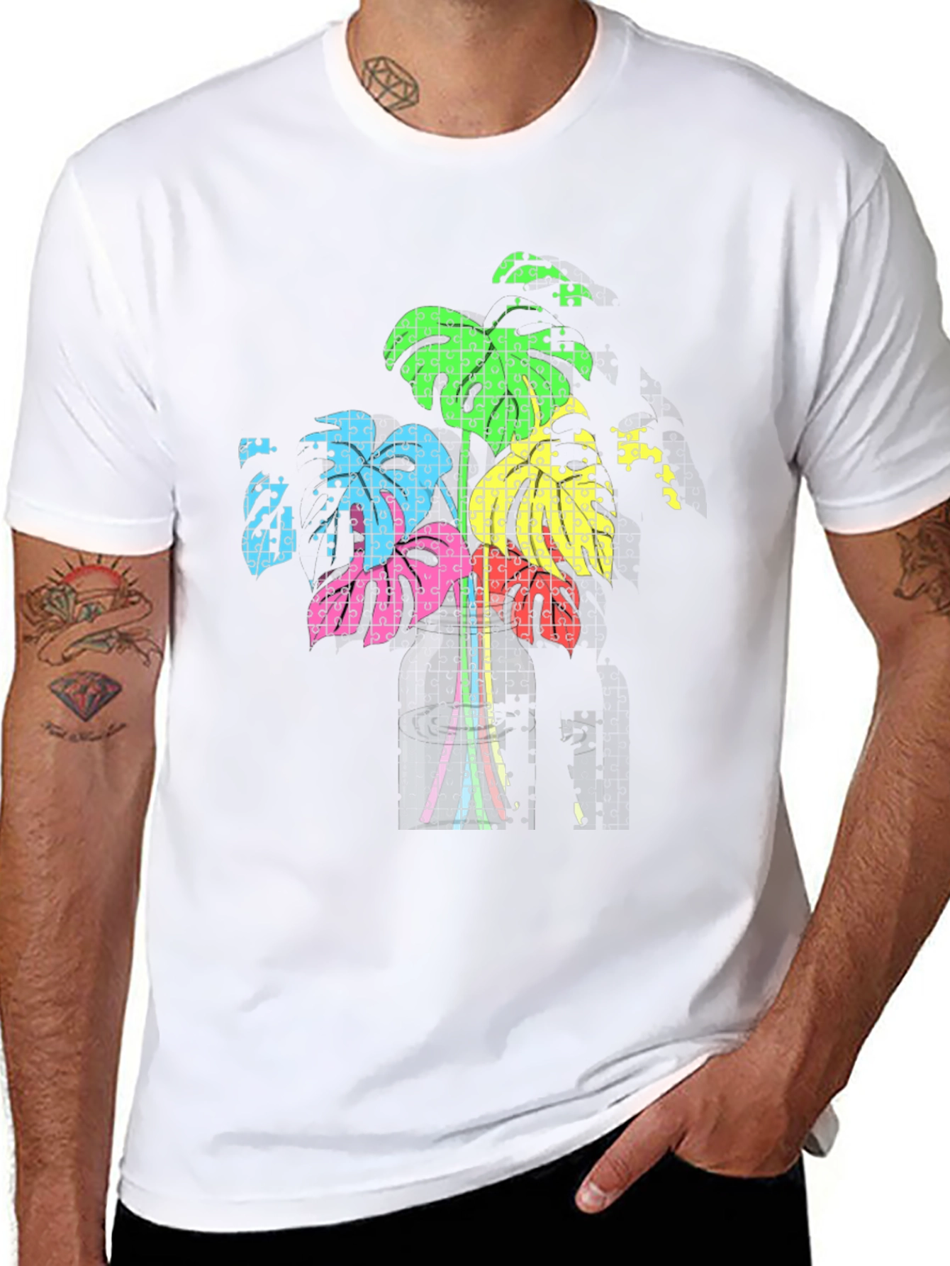 Abstract Puzzle Plant Tee - Stylish Graphic T-Shirt