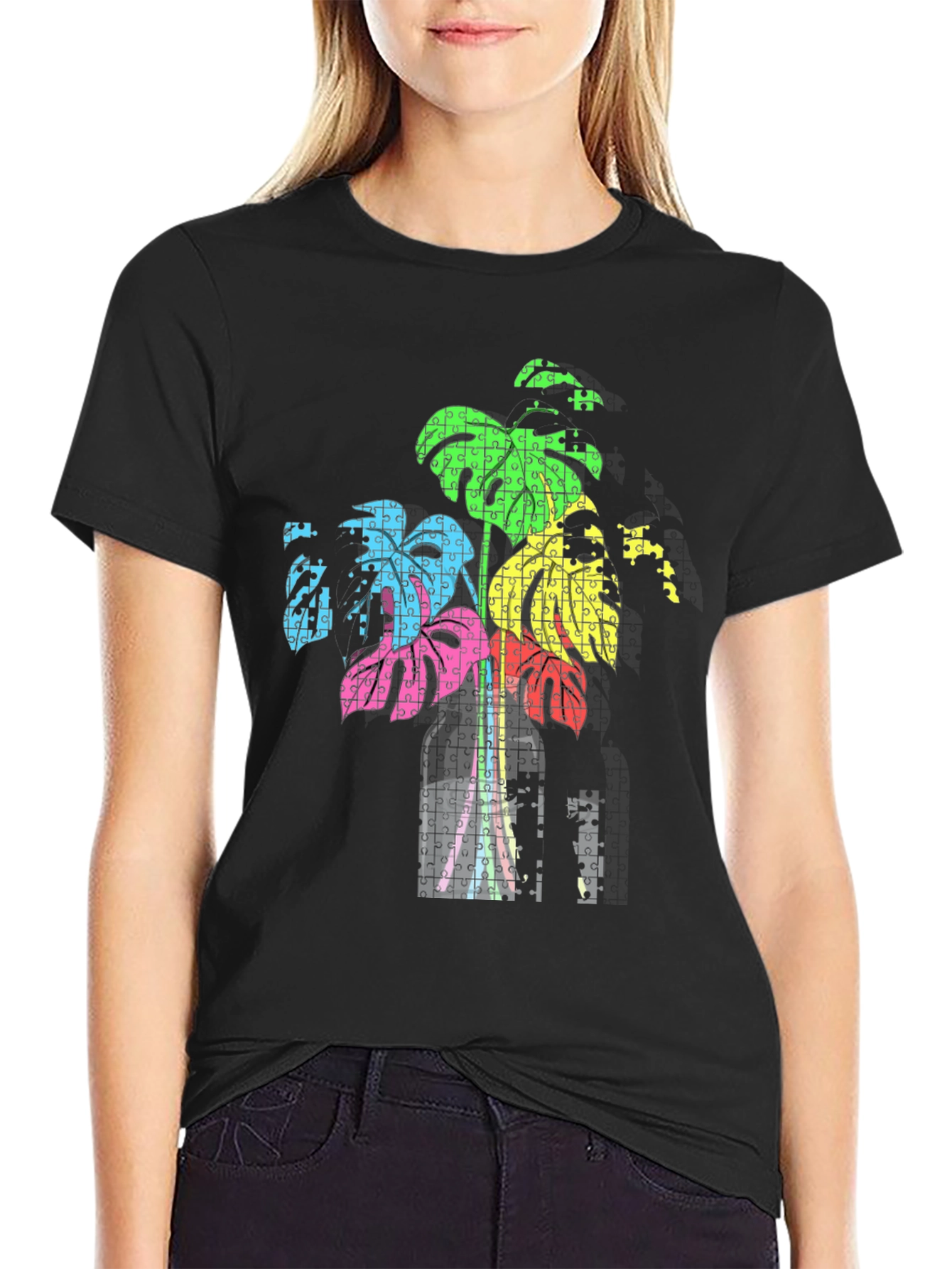 Abstract Puzzle Plant Tee - Stylish Graphic T-Shirt