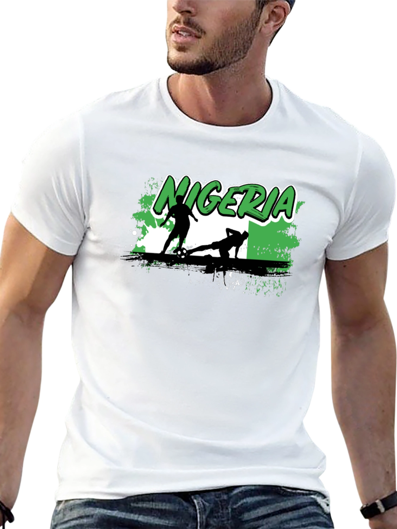 Nigeria Soccer Graphic T-Shirt - Black Cotton Tee