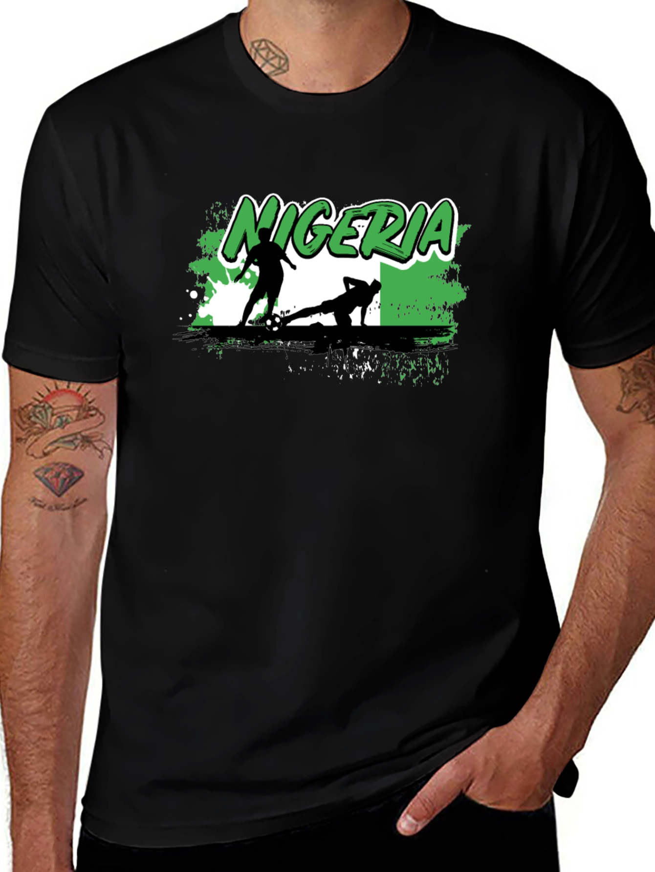 Nigeria Soccer Graphic T-Shirt - Black Cotton Tee