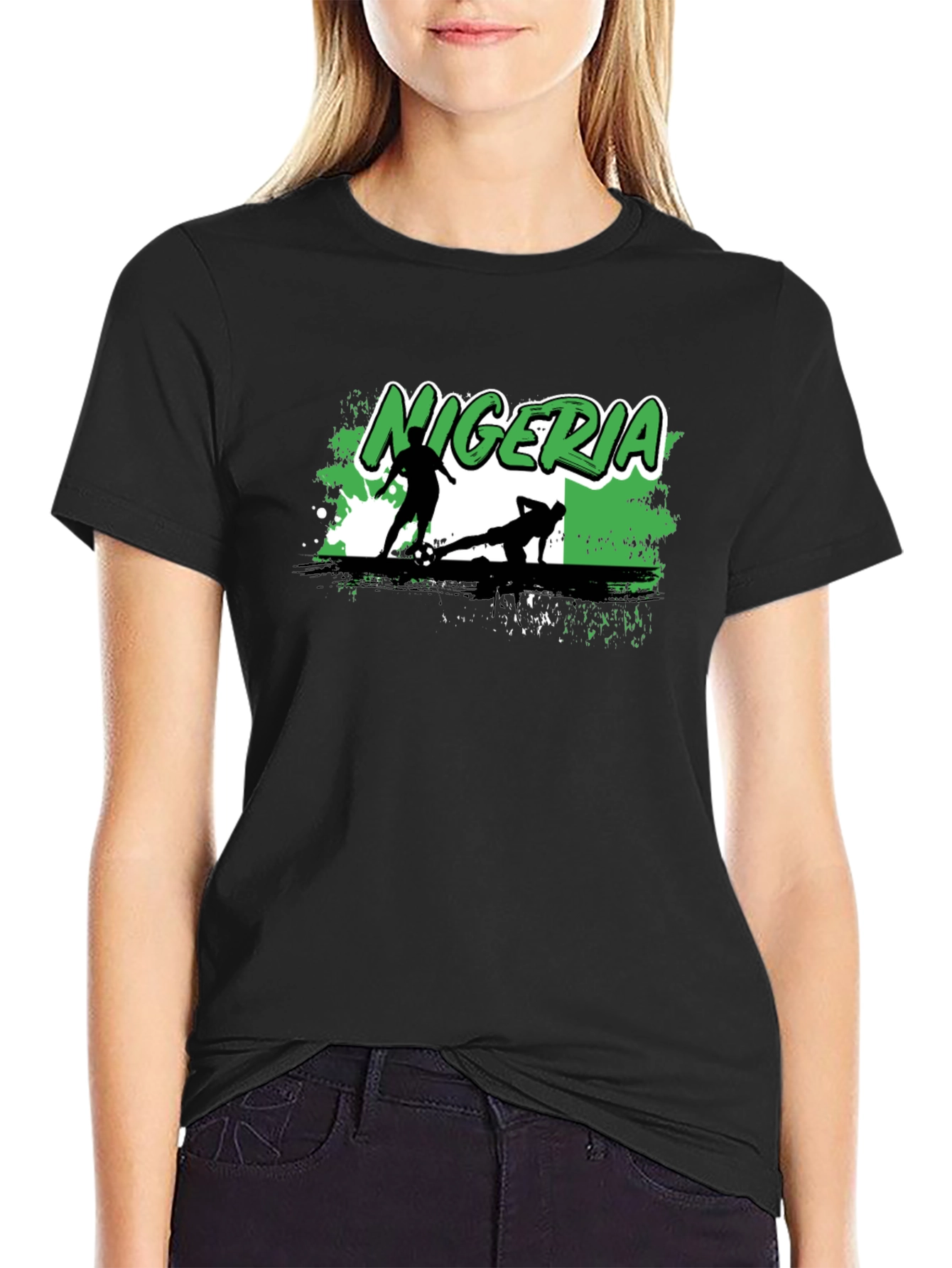 Nigeria Soccer Graphic T-Shirt - Black Cotton Tee