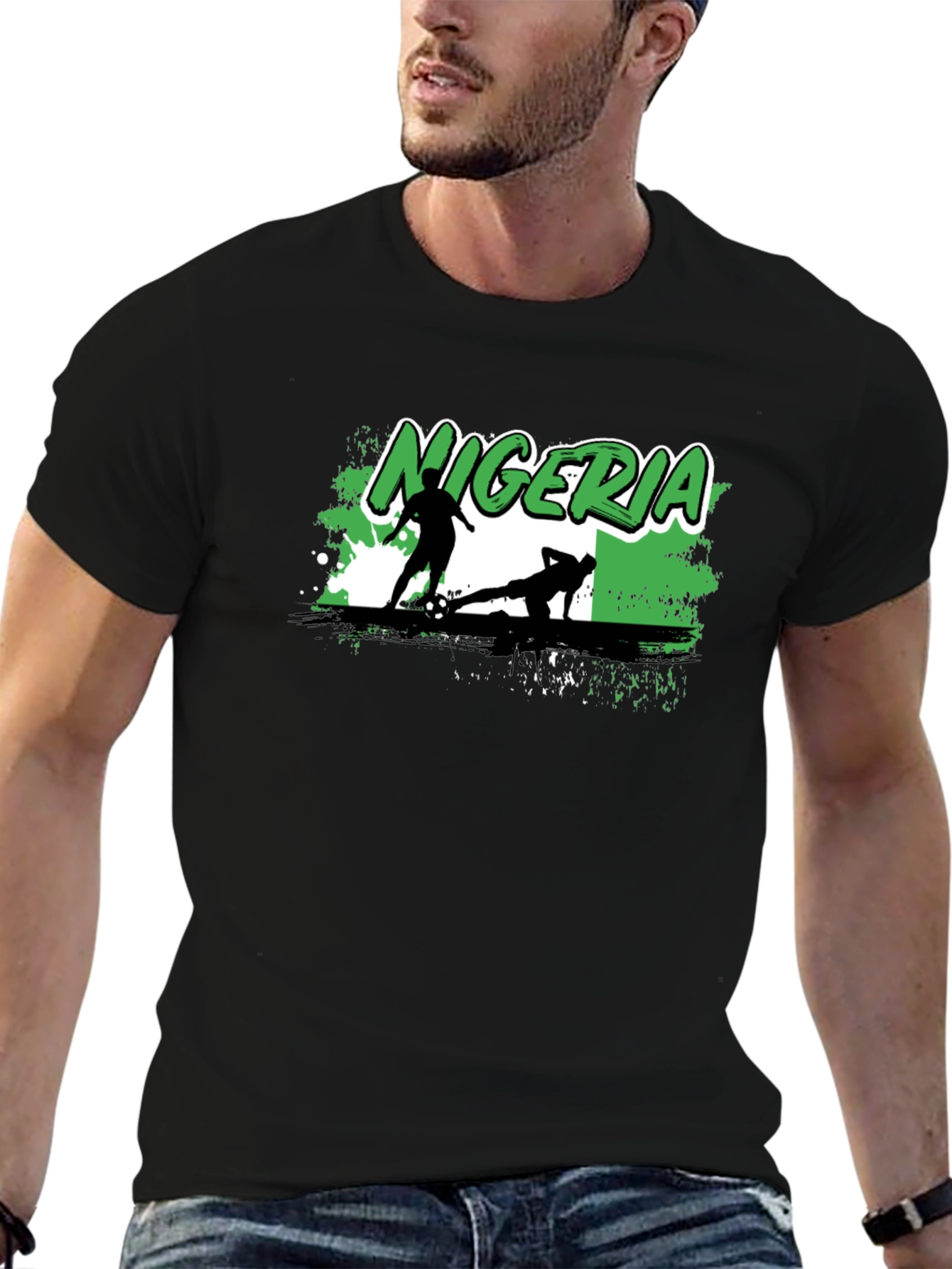 Nigeria Soccer Graphic T-Shirt - Black Cotton Tee