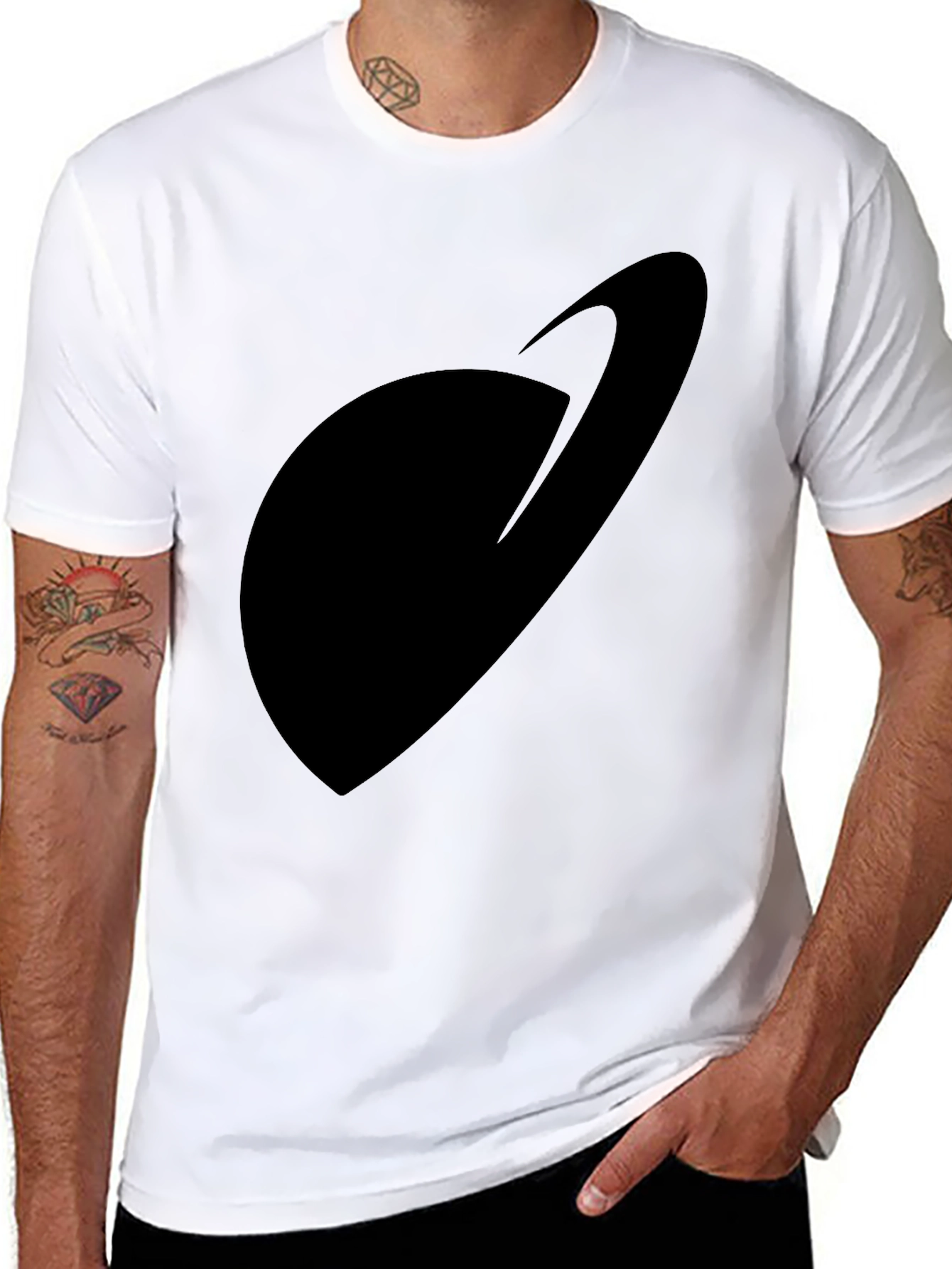 Modern Black Saturn Graphic T-Shirt