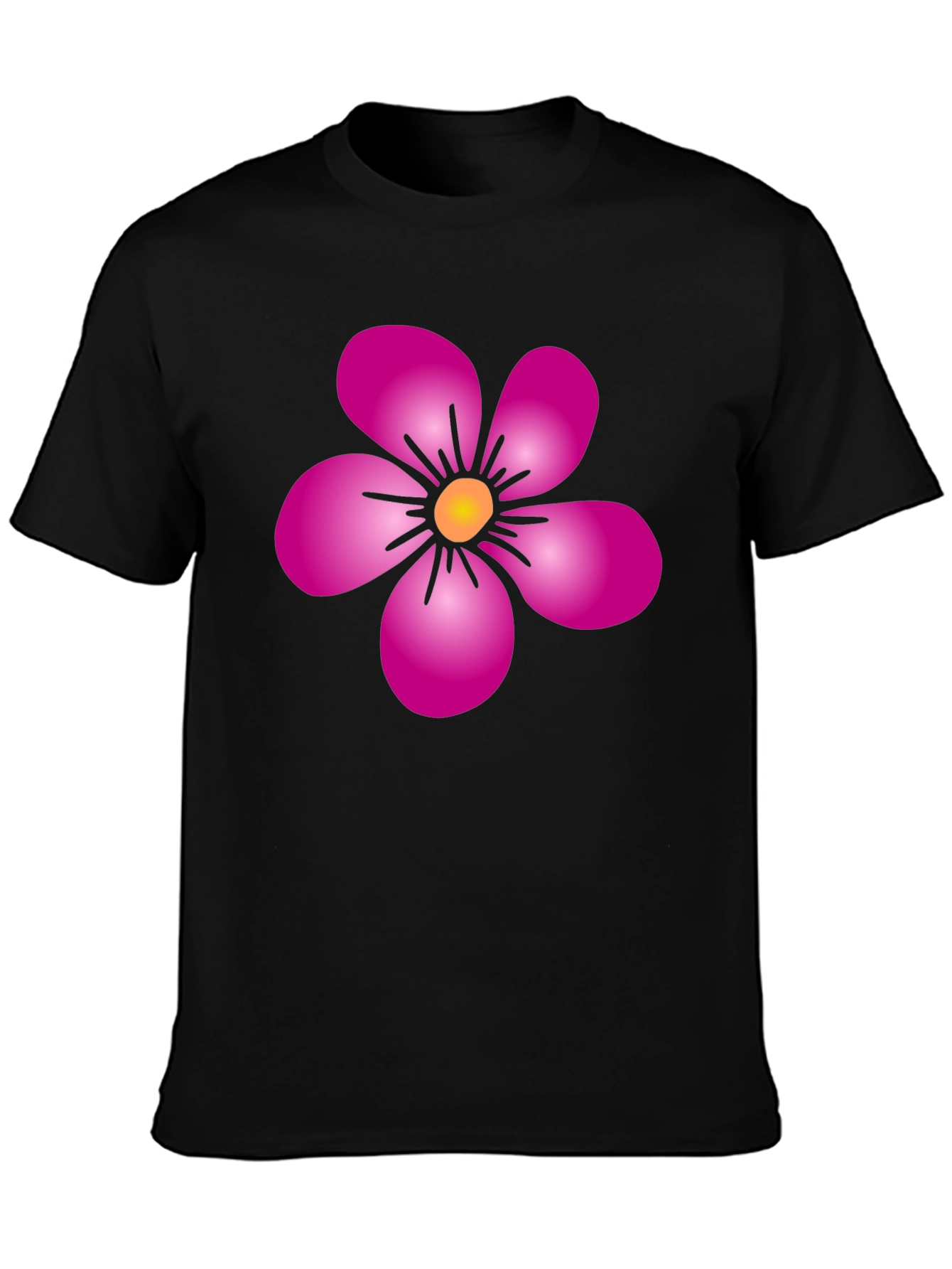 Pink Flower Graphic Black T-Shirt