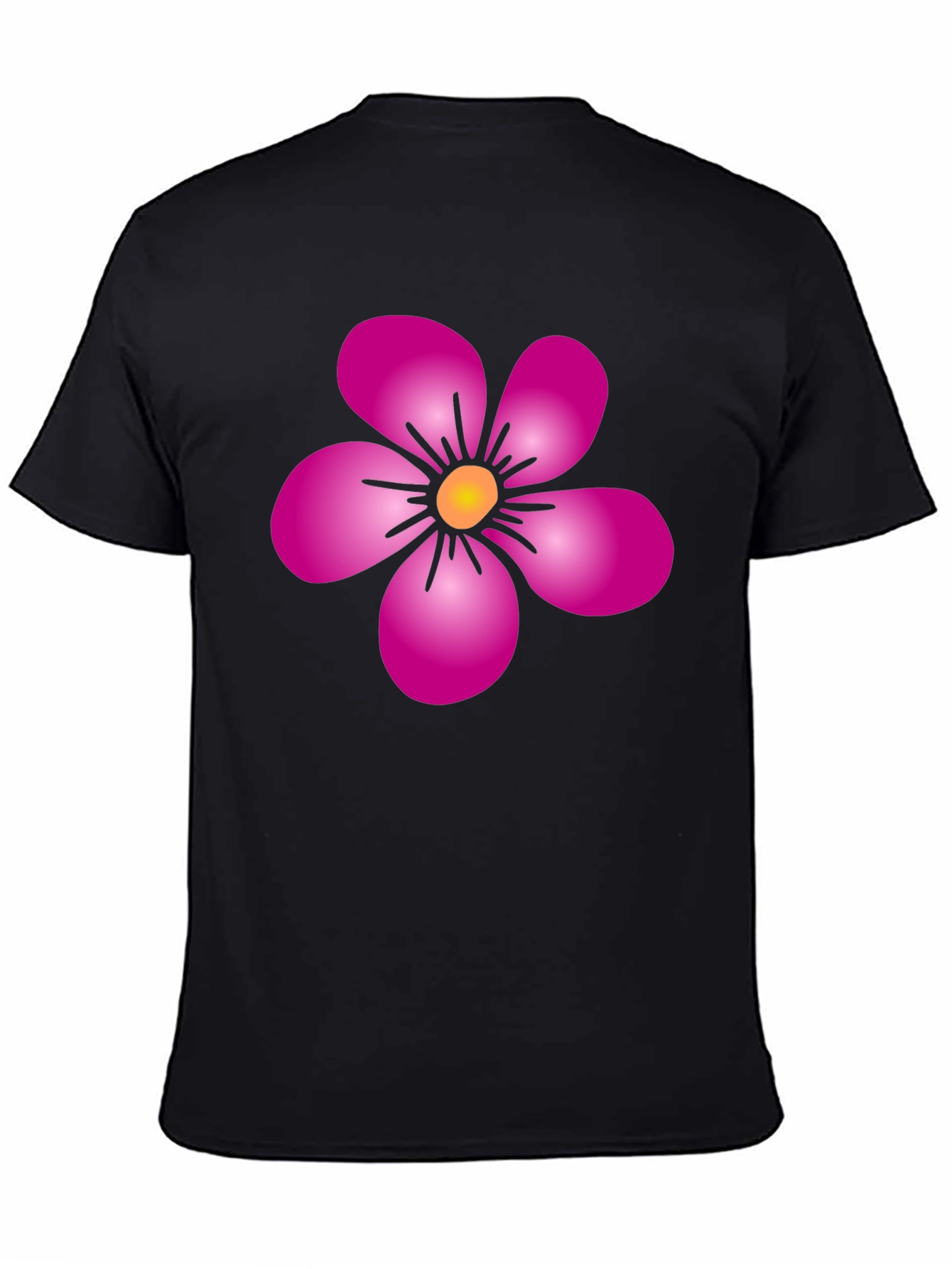 Pink Flower Graphic Black T-Shirt