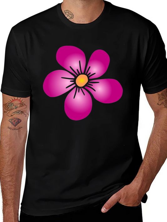 Pink Flower Graphic Black T-Shirt