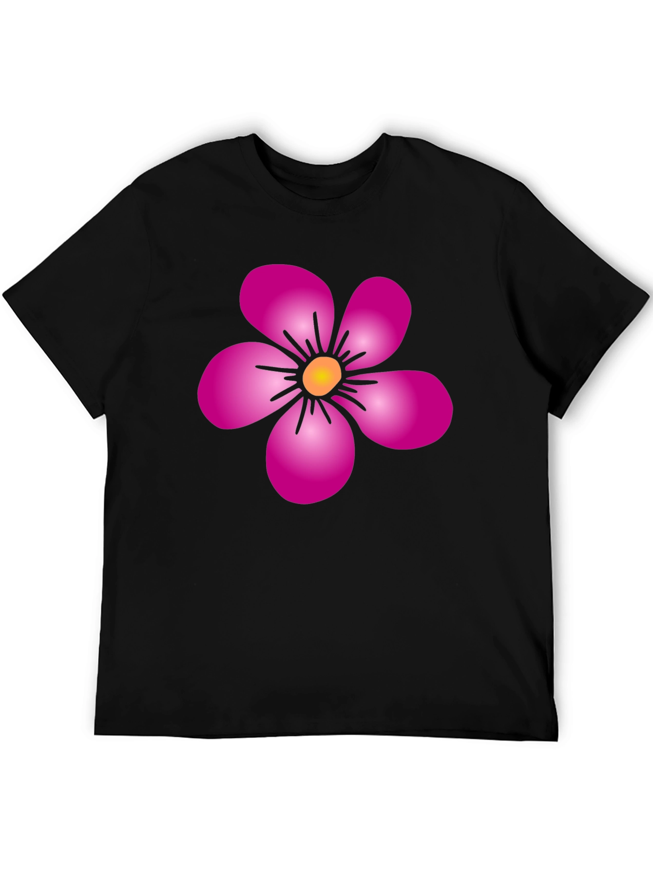 Pink Flower Graphic Black T-Shirt