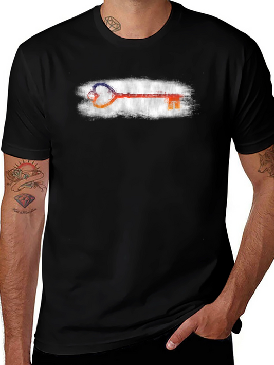 Heart Key Graphic Tee - Stylish Unisex Black T-Shirt