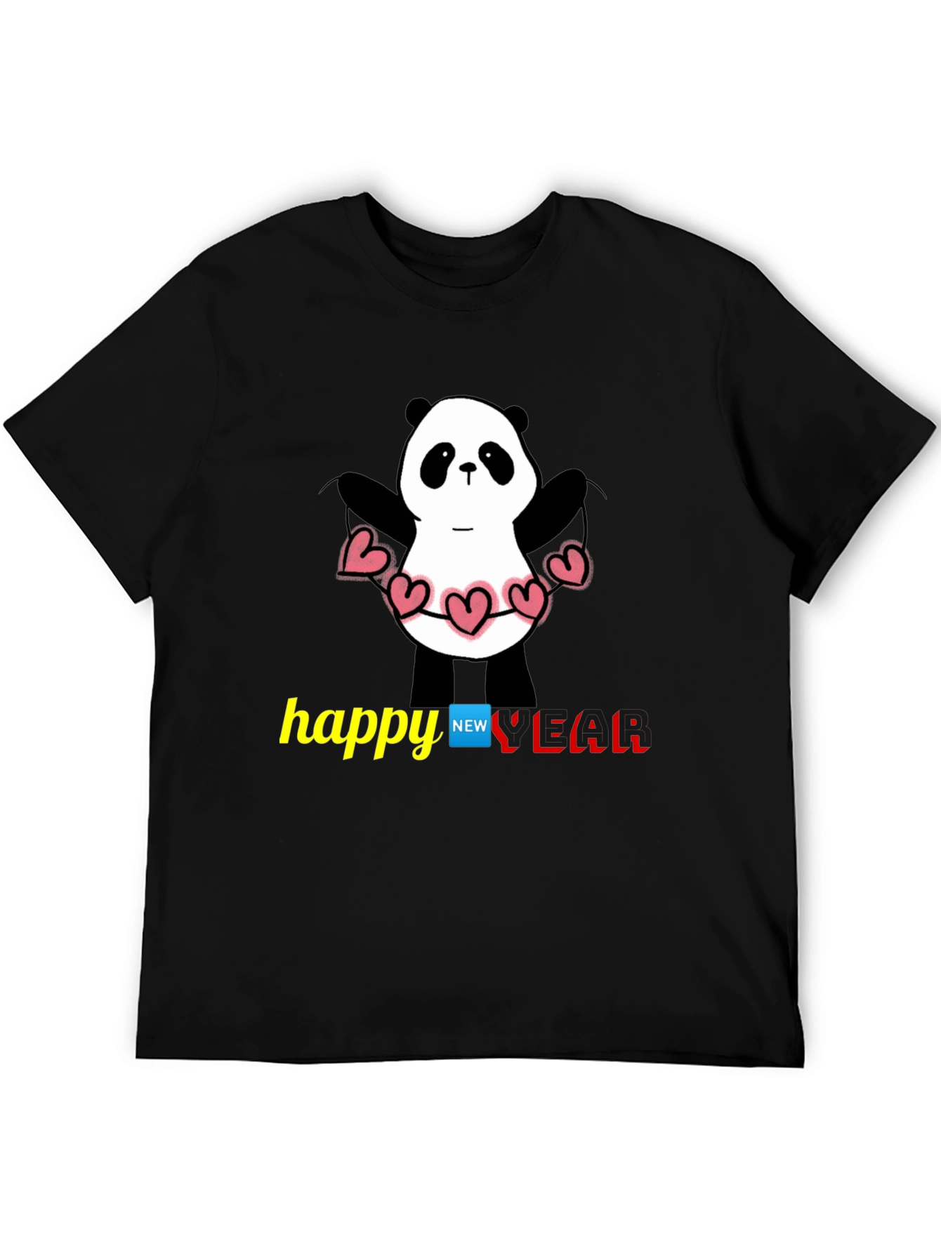 Happy New Year Panda T-Shirt - Black