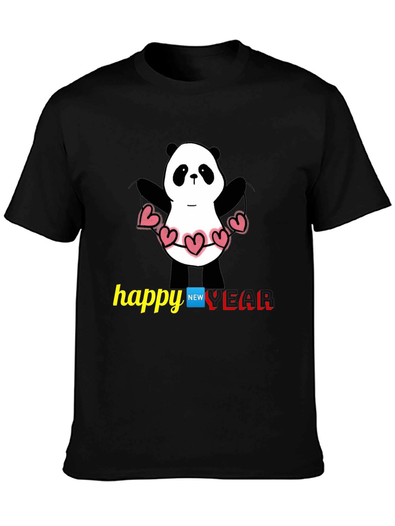 Happy New Year Panda T-Shirt - Black