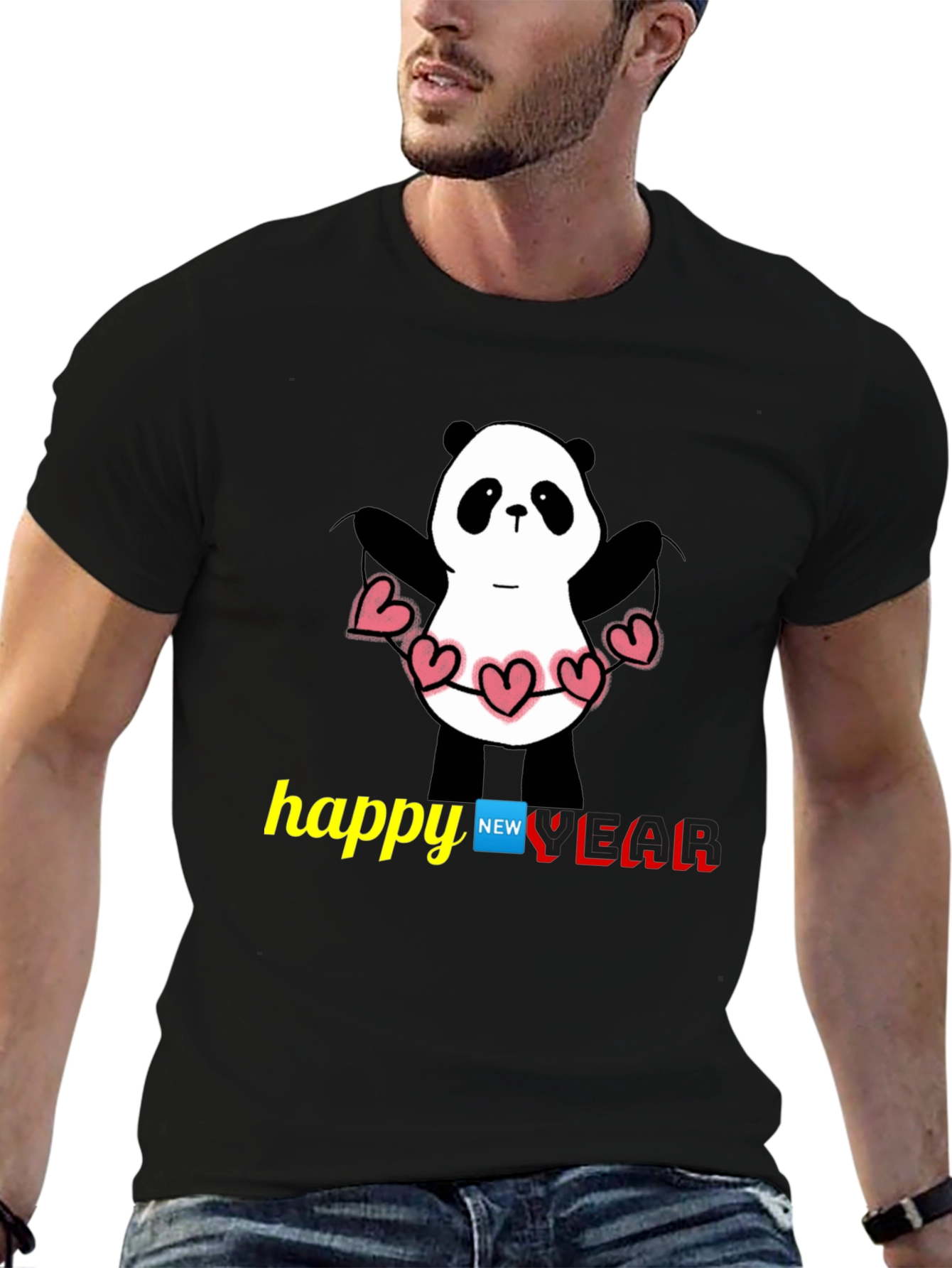 Happy New Year Panda T-Shirt - Black