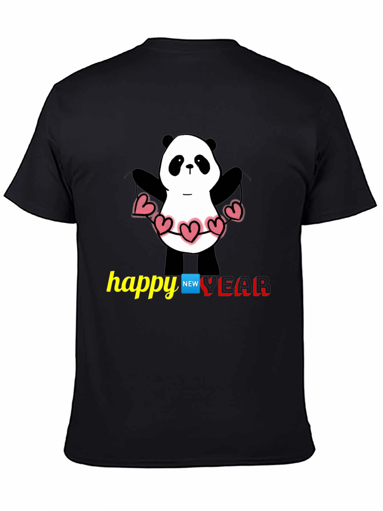 Happy New Year Panda T-Shirt - Black