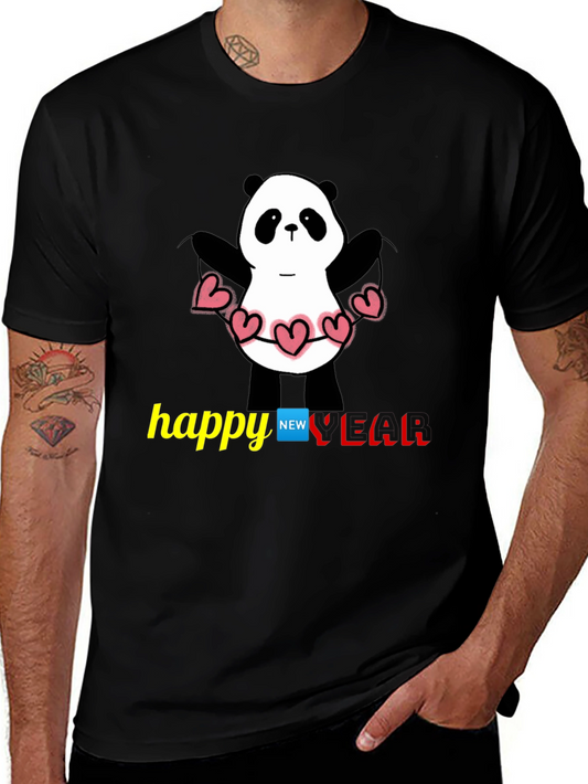 Happy New Year Panda T-Shirt - Black