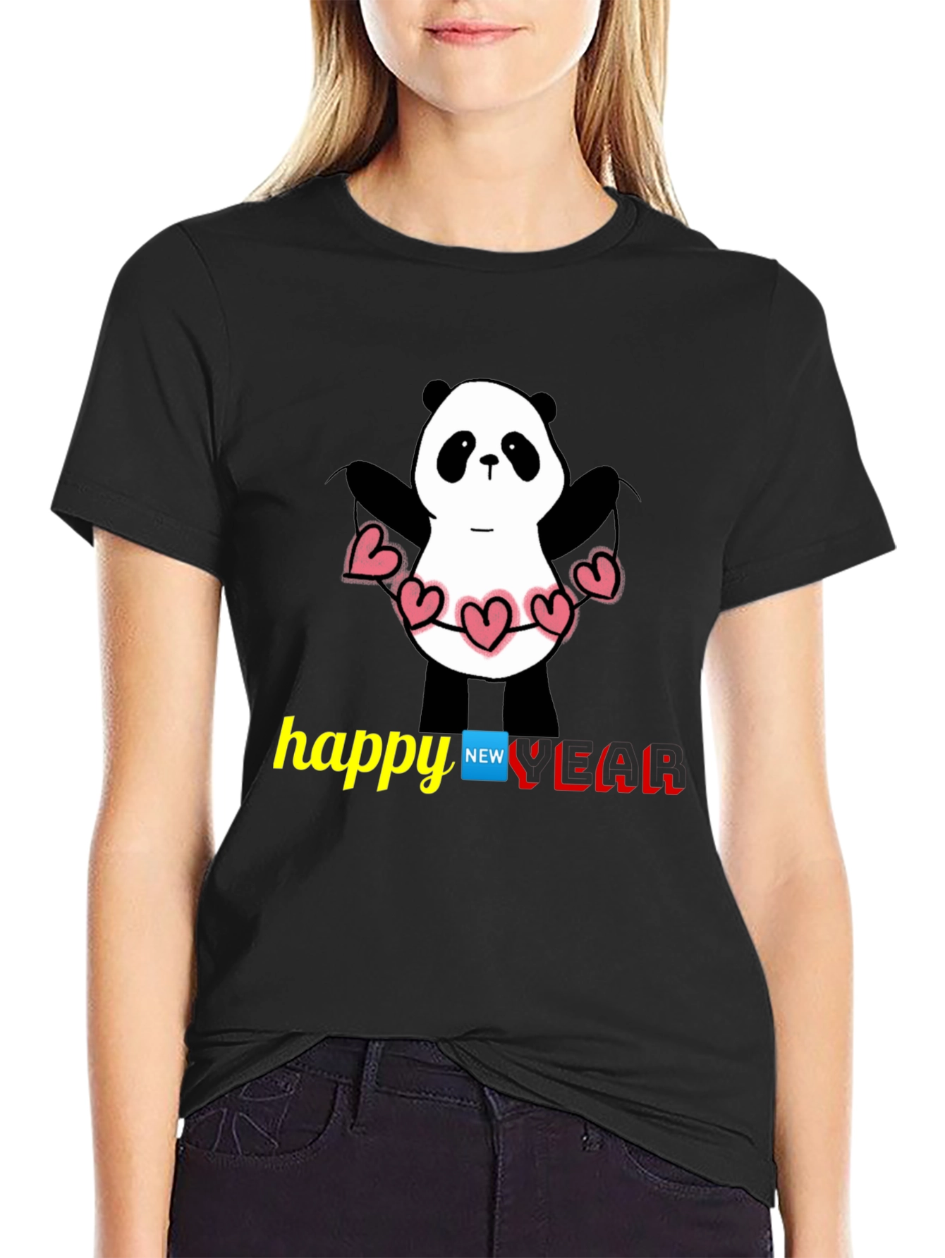 Happy New Year Panda T-Shirt - Black