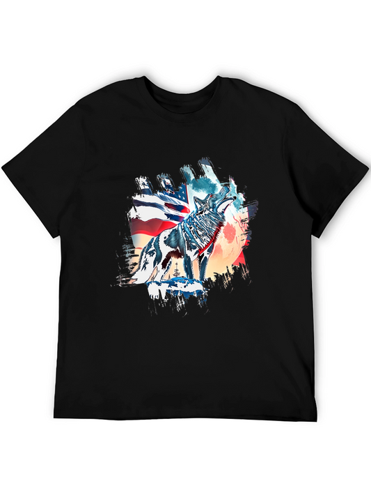 Wolf & American Flag Graphic Tee - Black