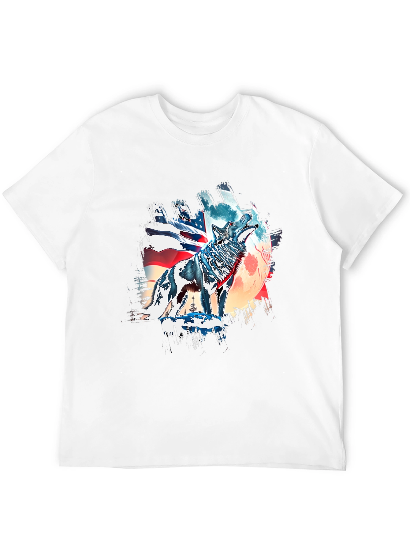 Wolf & American Flag Graphic Tee - Black