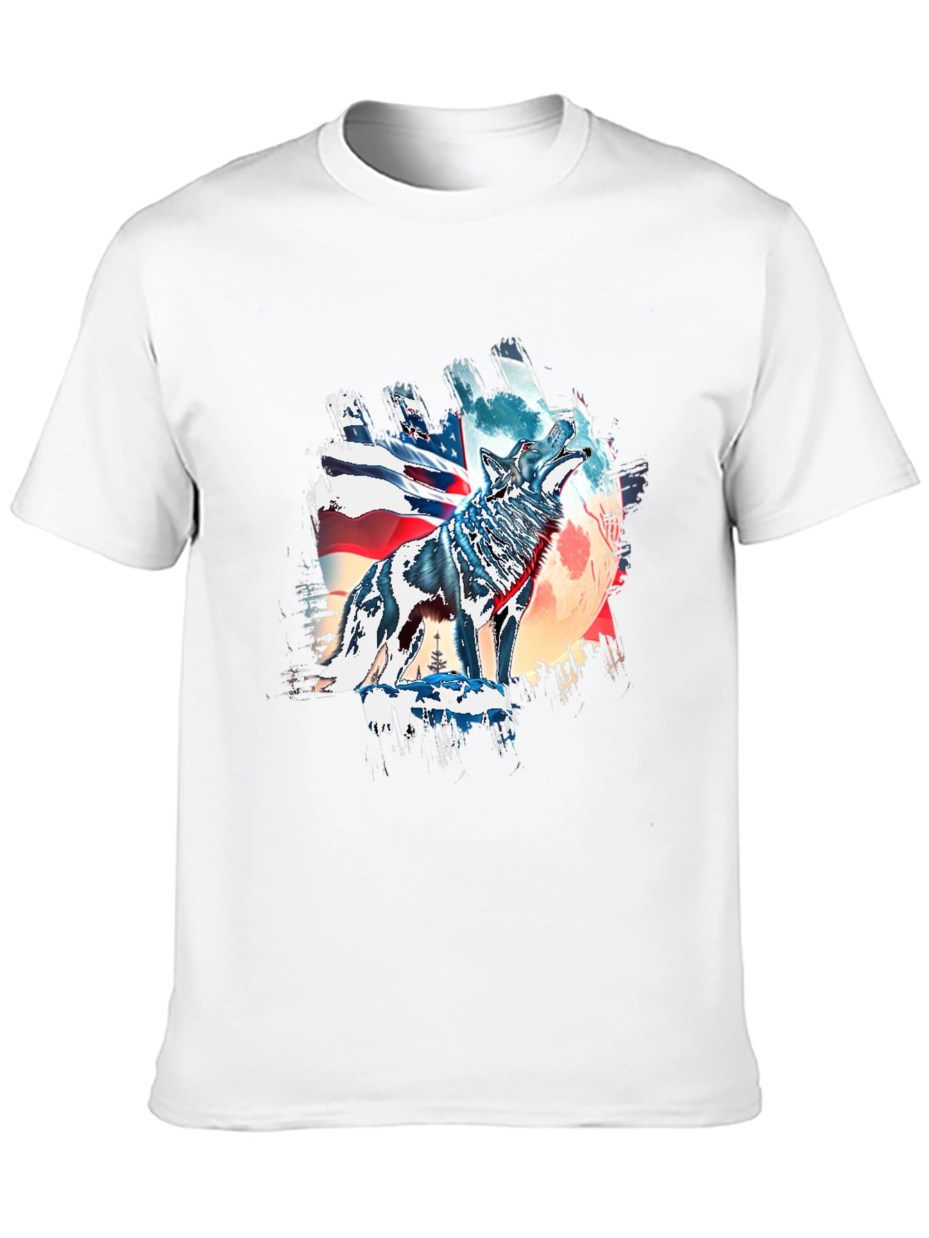 Wolf & American Flag Graphic Tee - Black