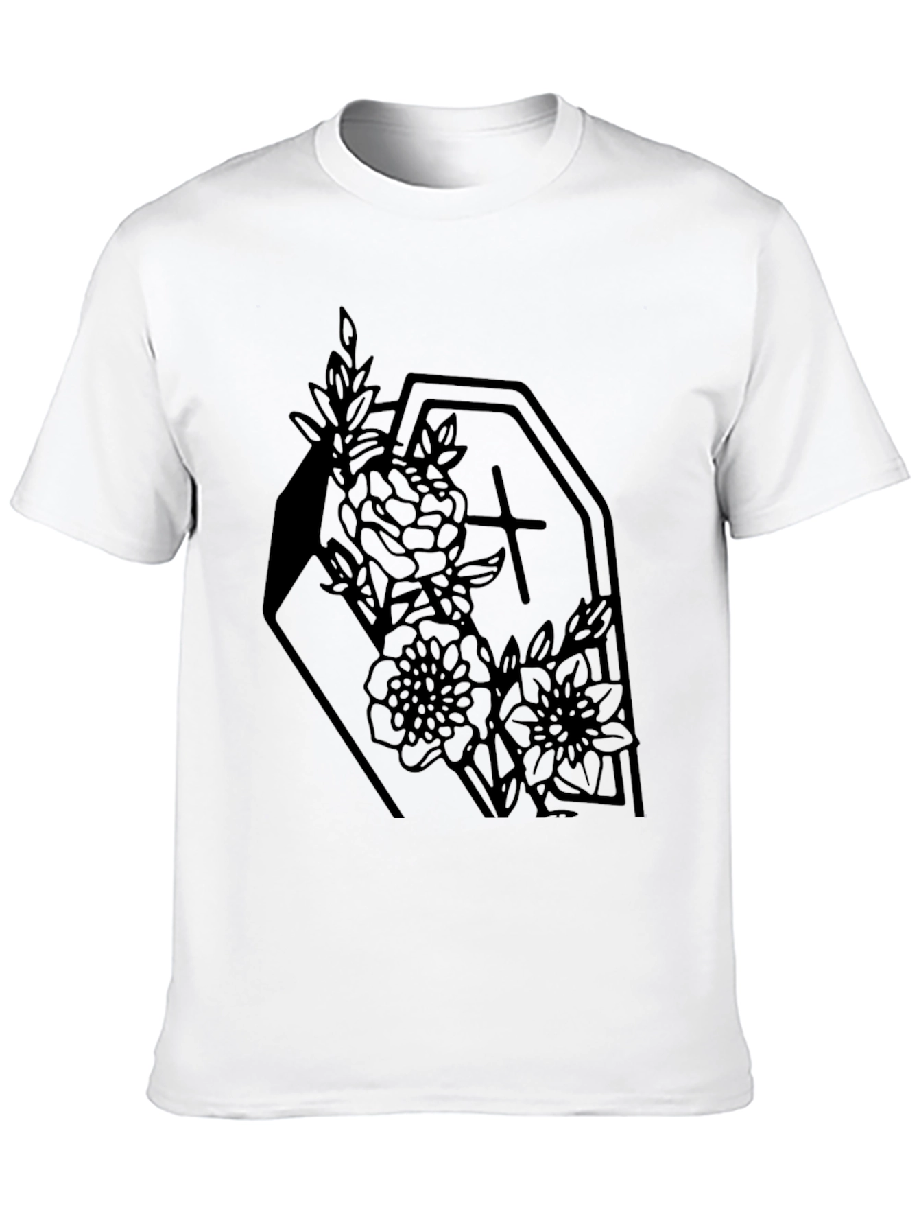 Gothic Floral Coffin Graphic Tee - Black