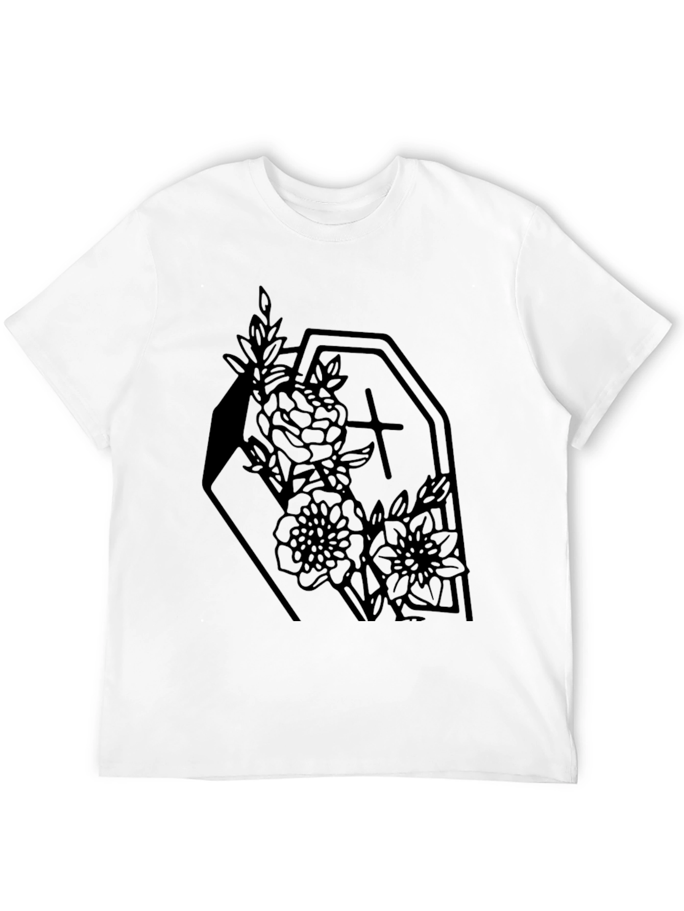 Gothic Floral Coffin Graphic Tee - Black